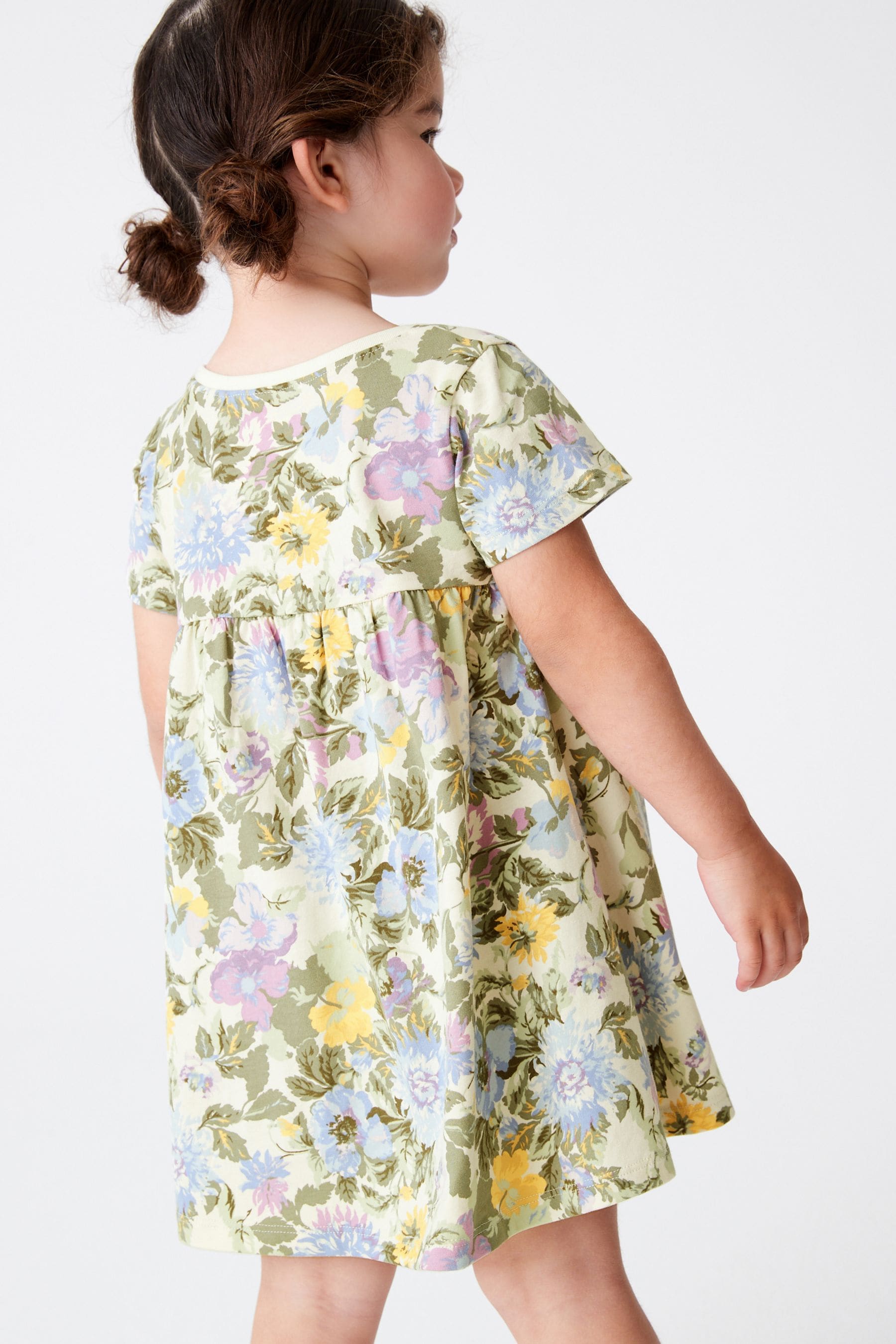 Green Floral Short Sleeve Cotton Jersey Dress (3mths-7yrs)