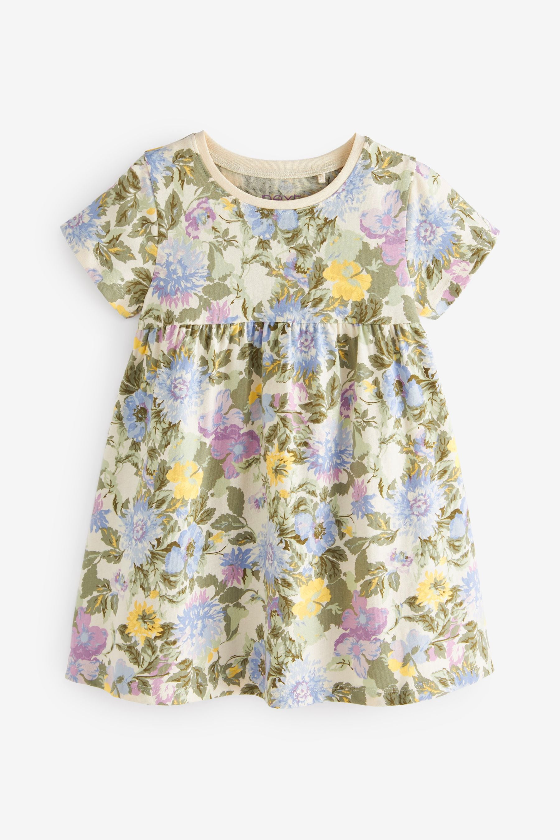 Green Floral Short Sleeve Cotton Jersey Dress (3mths-7yrs)