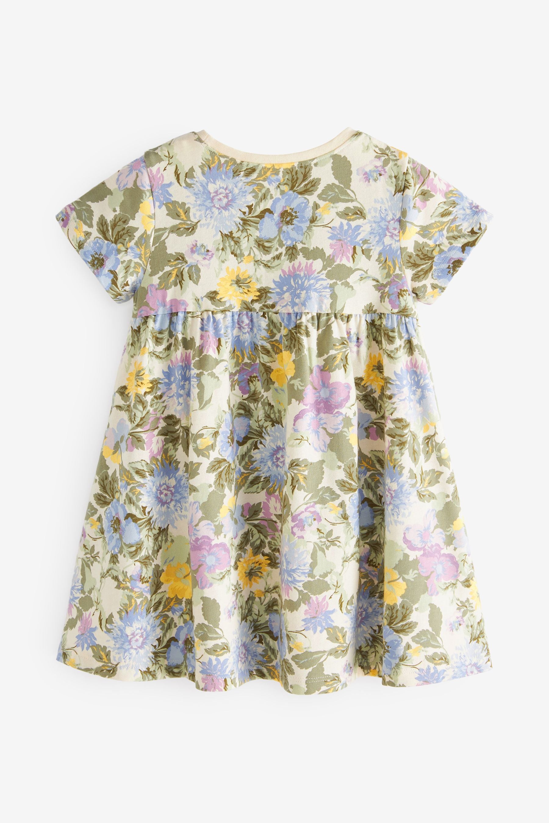 Green Floral Short Sleeve Cotton Jersey Dress (3mths-7yrs)