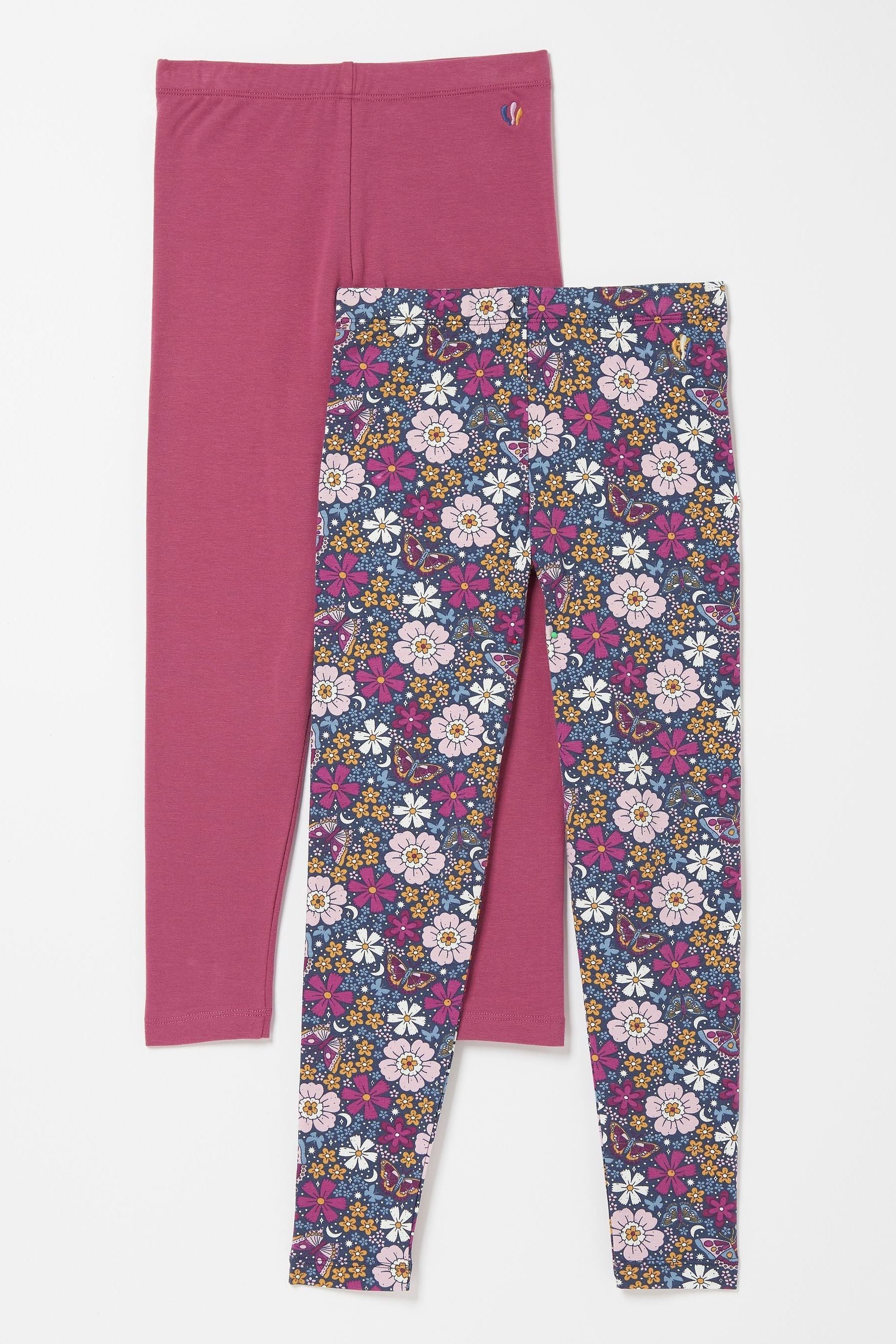 FatFace Purple Butterfly Floral Leggings 2 Pack