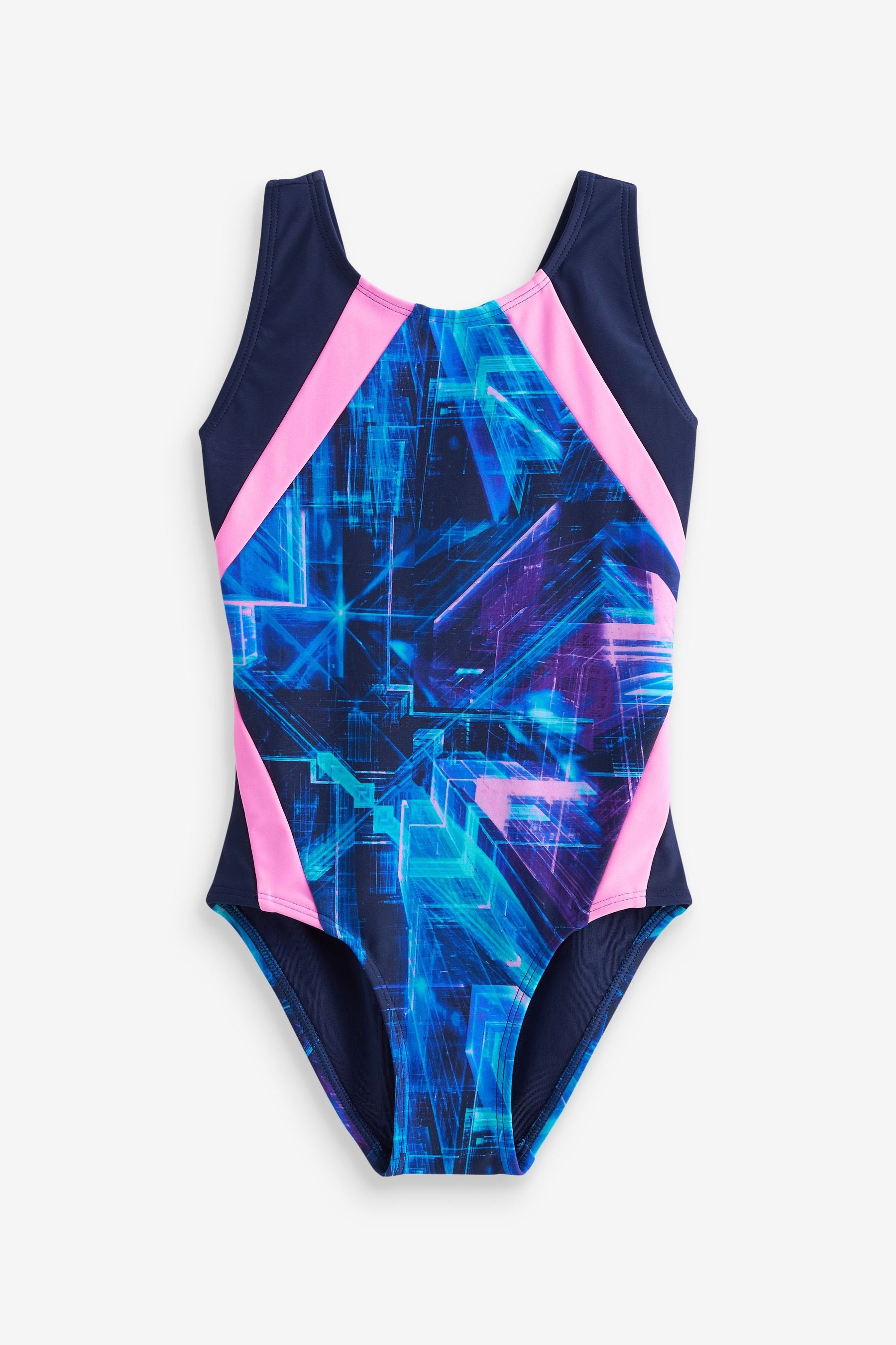 Pink/Purple Geometric Sports Swimsuit (3-16yrs)