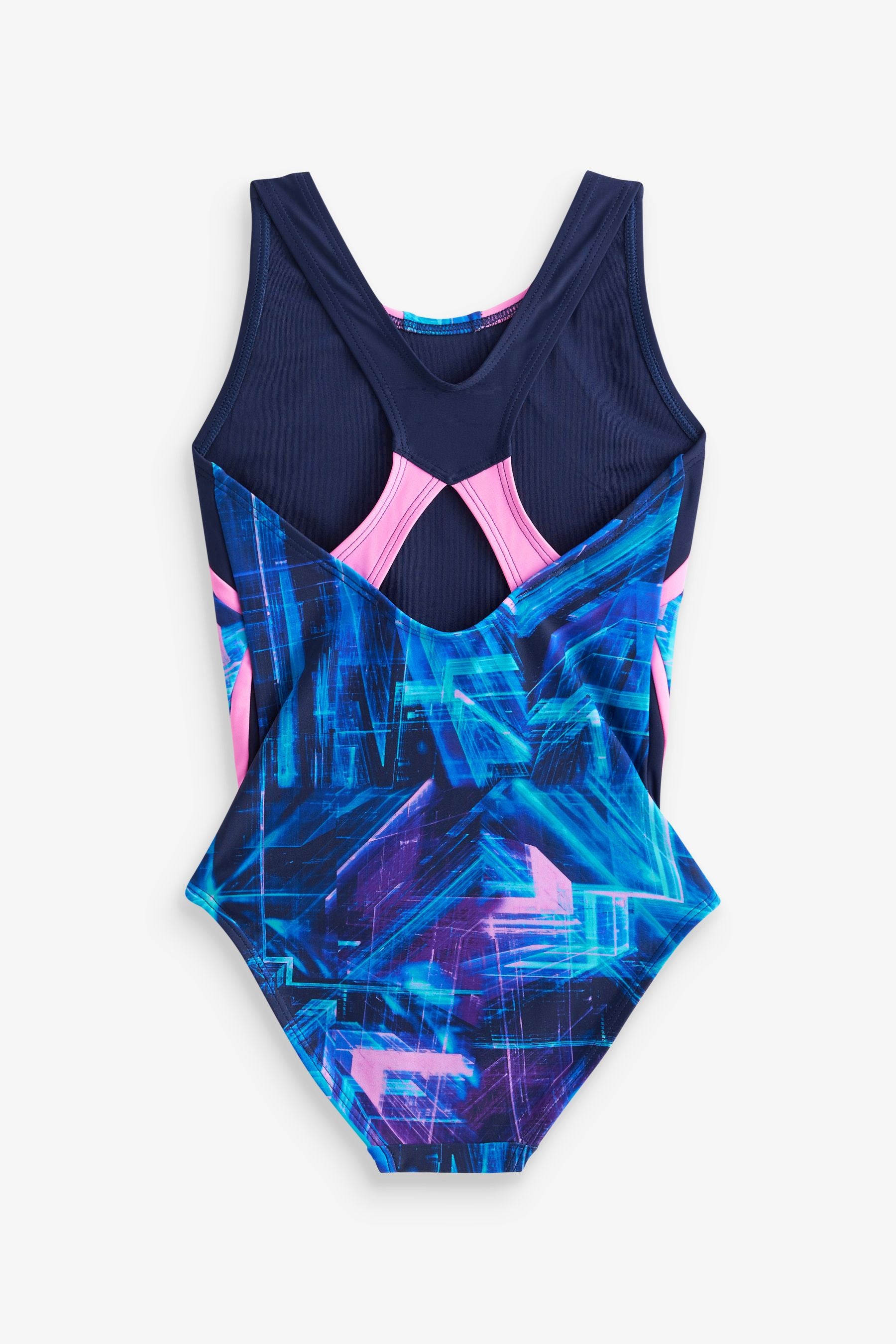 Pink/Purple Geometric Sports Swimsuit (3-16yrs)