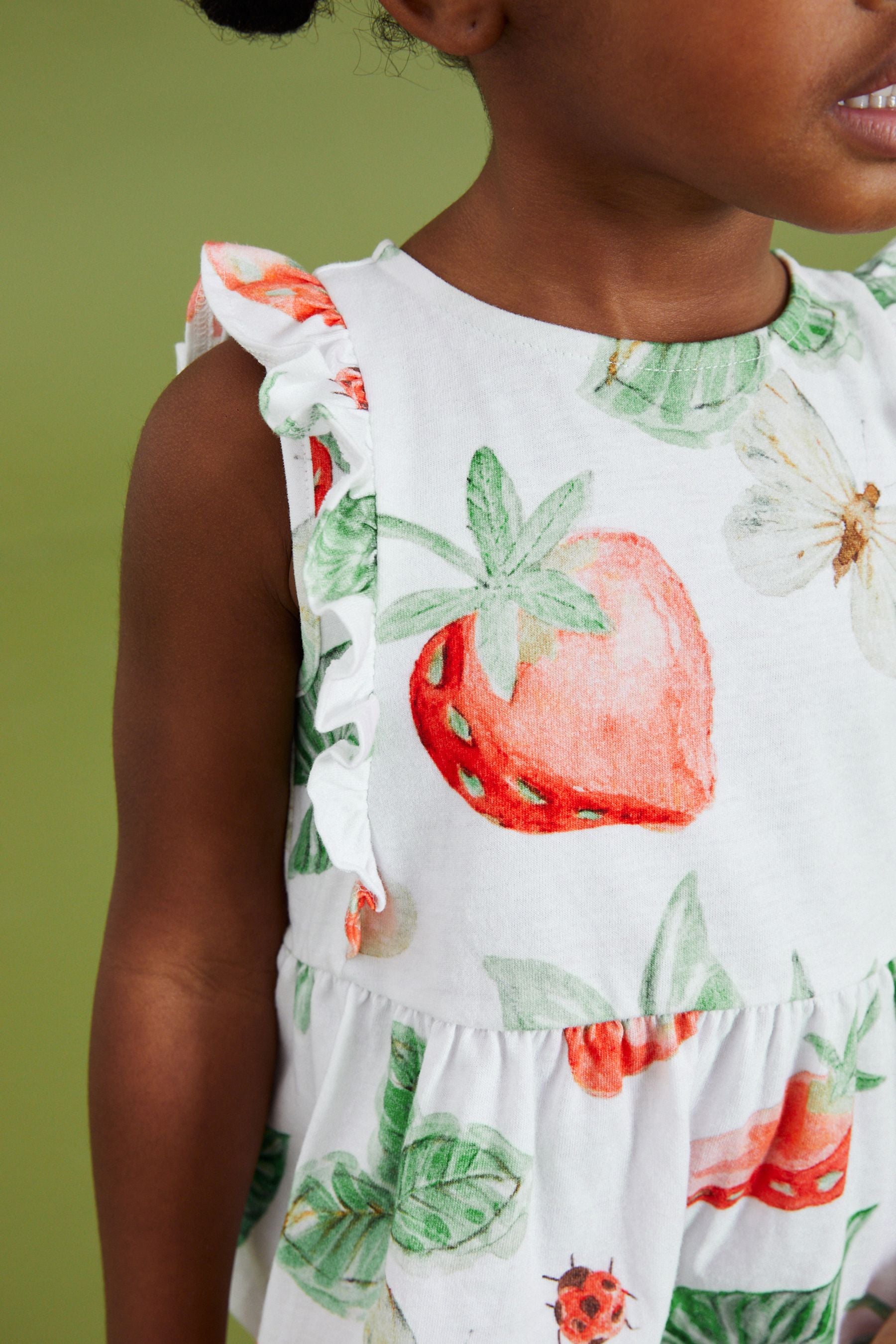 Red/White Strawberry Cotton Frill Peplum Vest (3mths-7yrs)