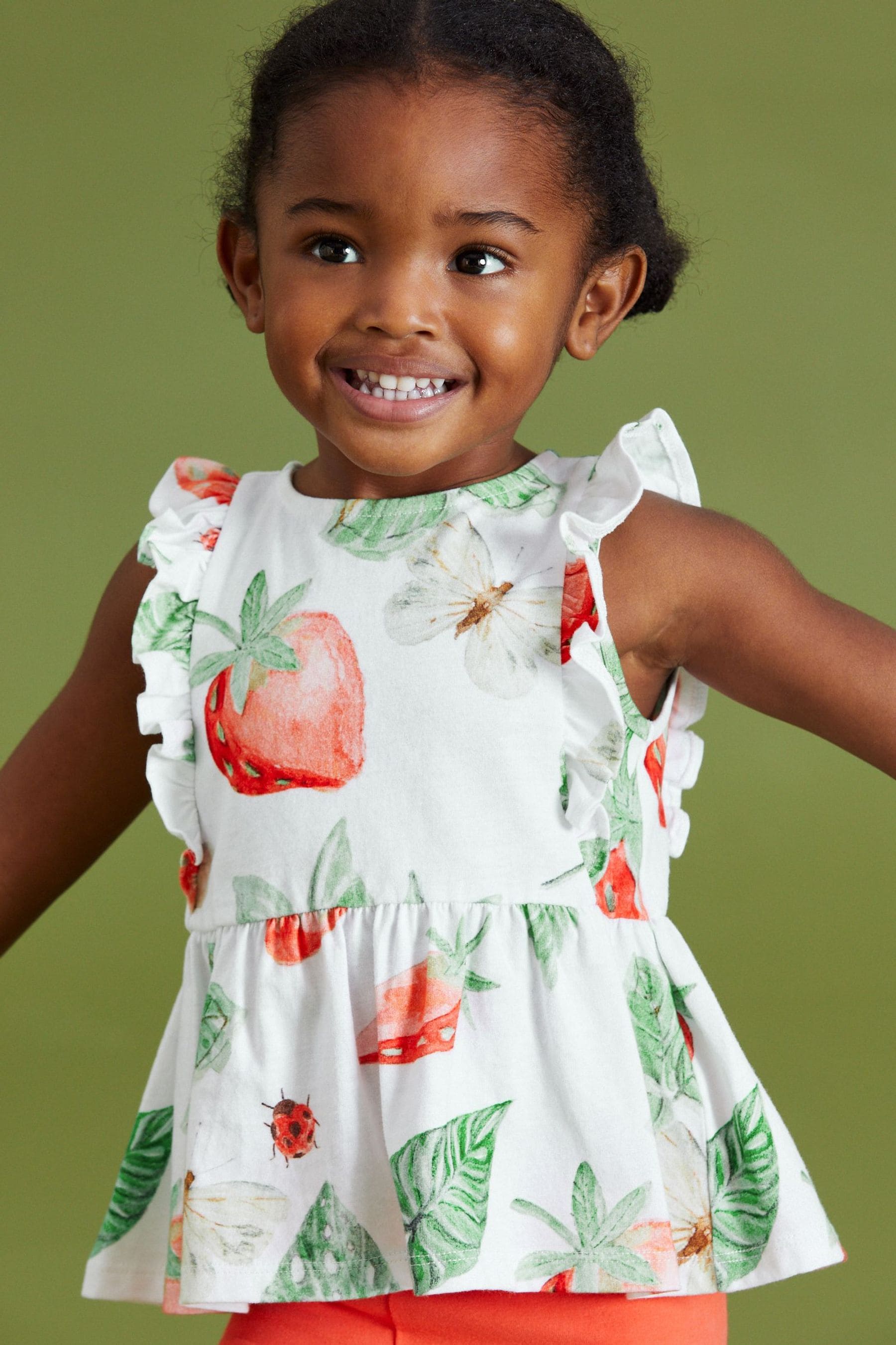 Red/White Strawberry Cotton Frill Peplum Vest (3mths-7yrs)