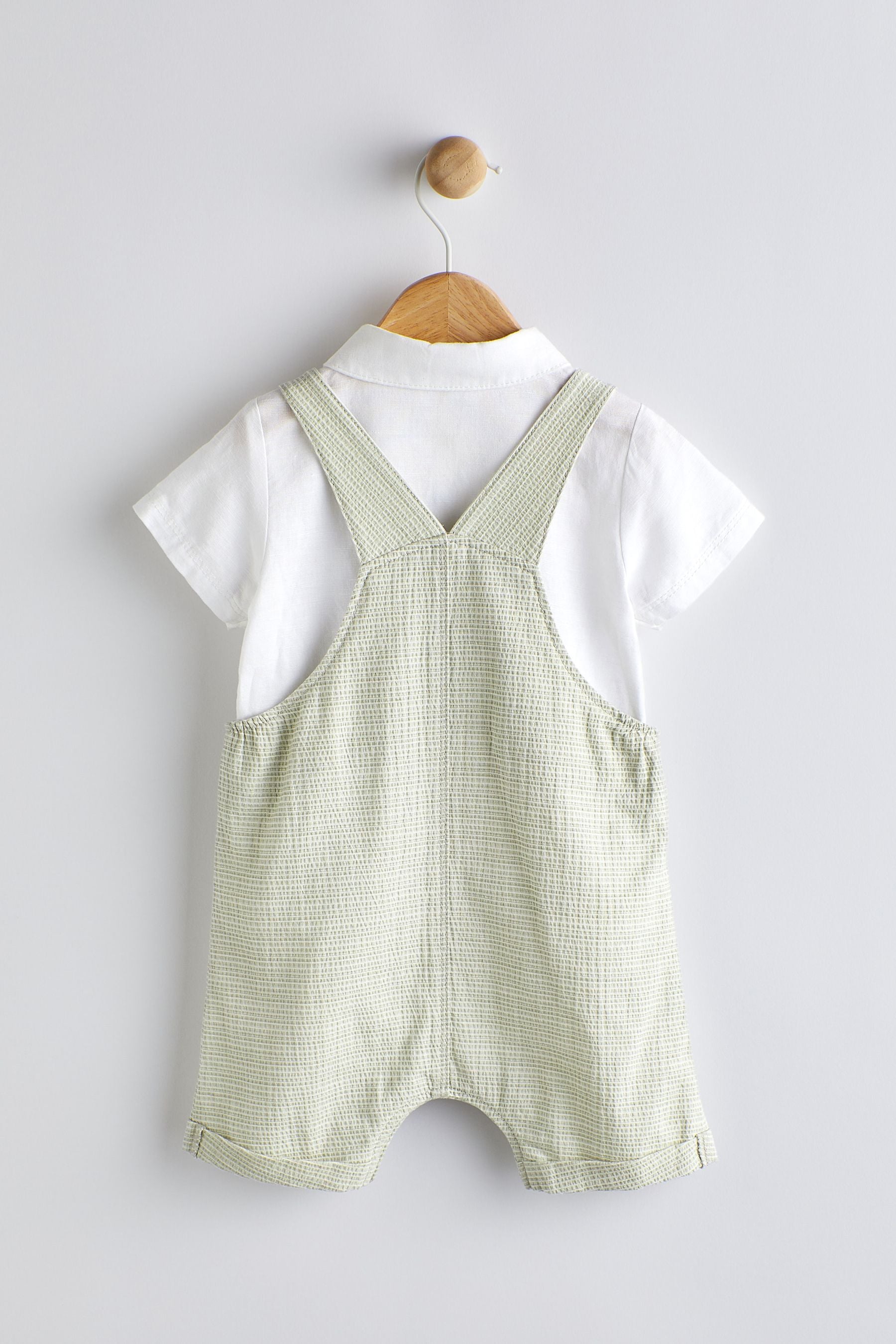 Sage Green Stripe Dungarees And Bodysuit Shirt Set