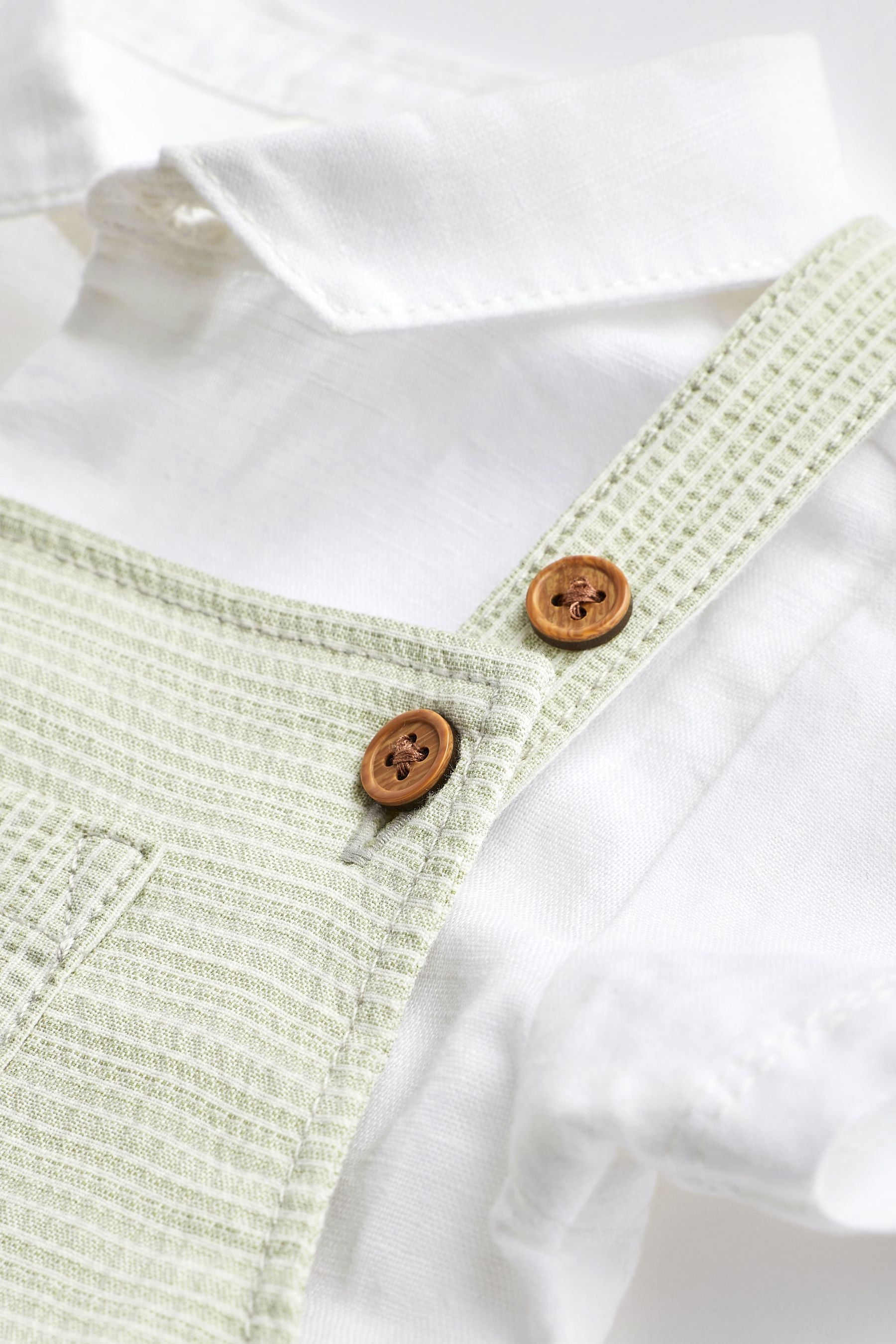 Sage Green Stripe Dungarees And Bodysuit Shirt Set