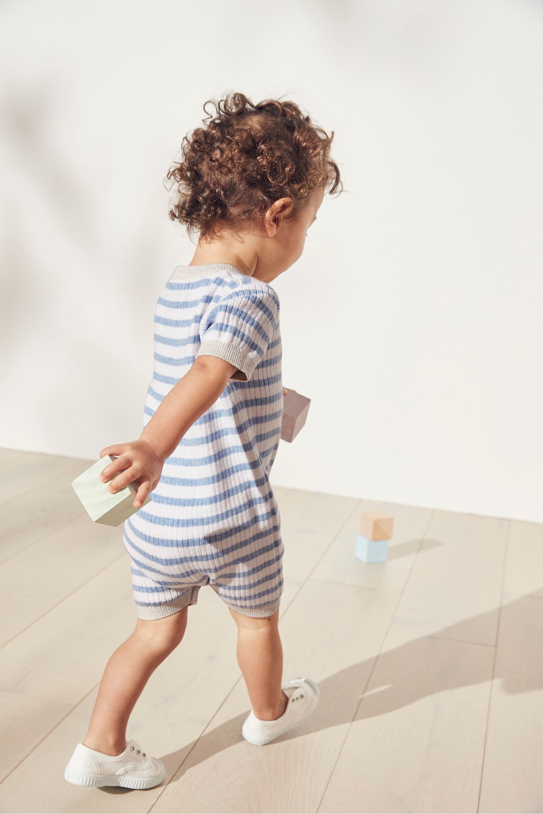 The White Company Baby Blue Knitted Stripe Romper