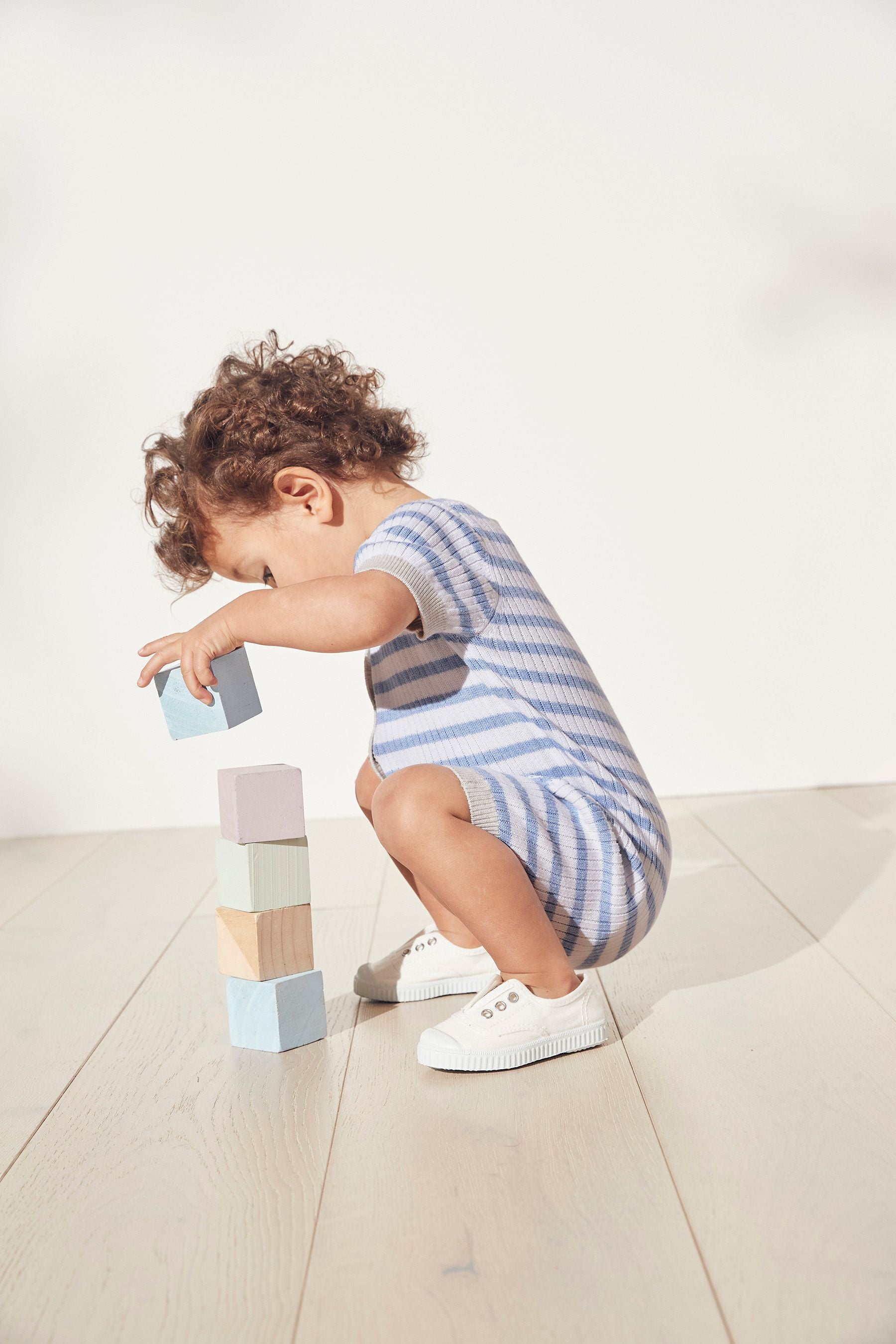 The White Company Baby Blue Knitted Stripe Romper