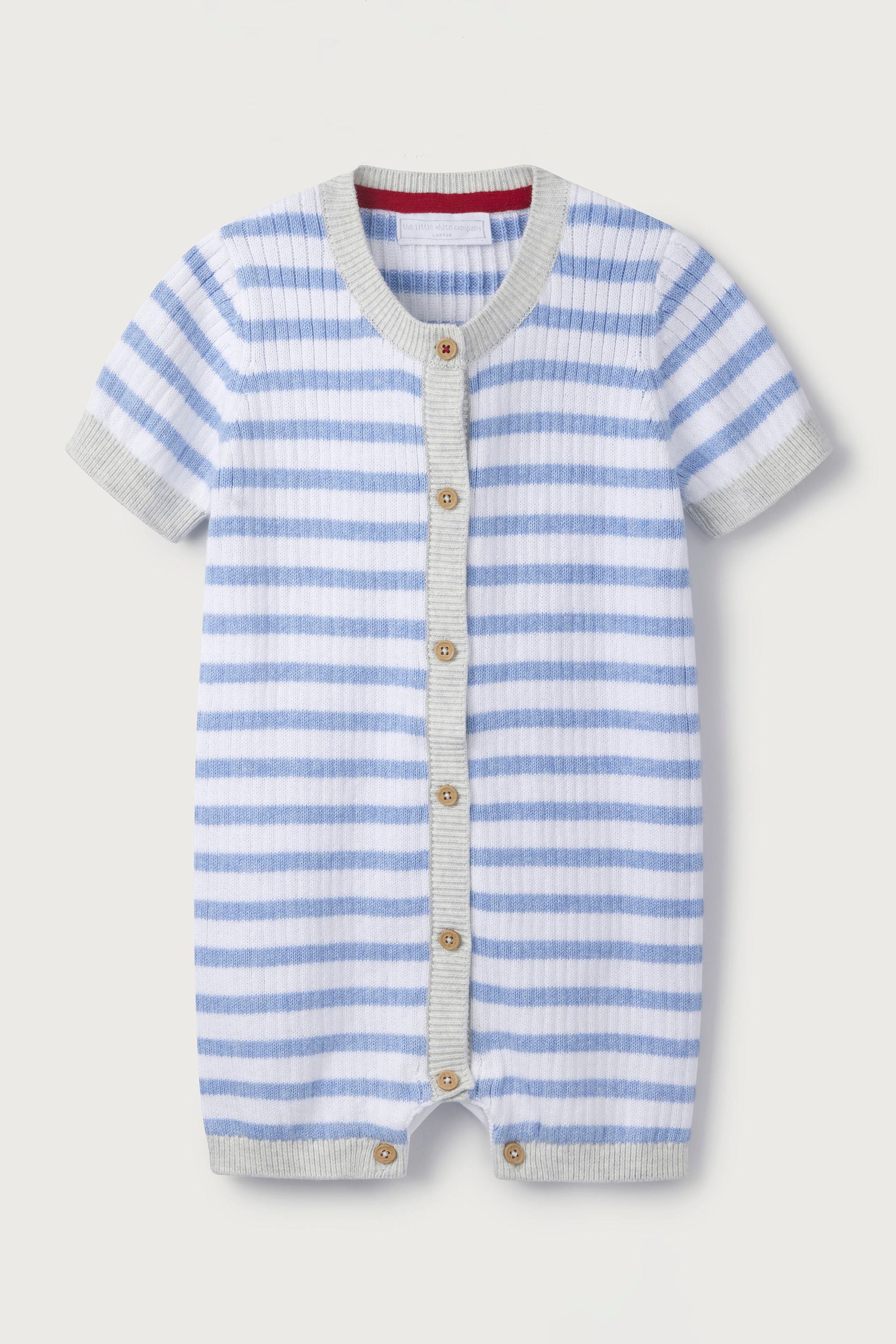 The White Company Baby Blue Knitted Stripe Romper