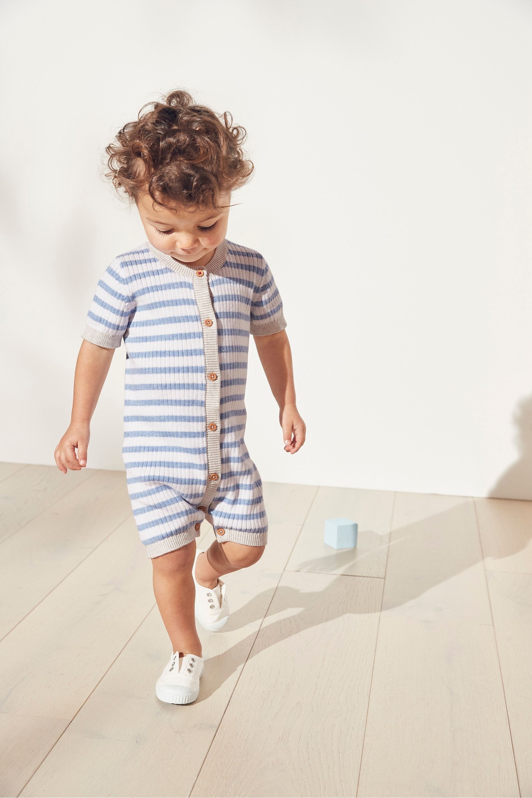 The White Company Baby Blue Knitted Stripe Romper