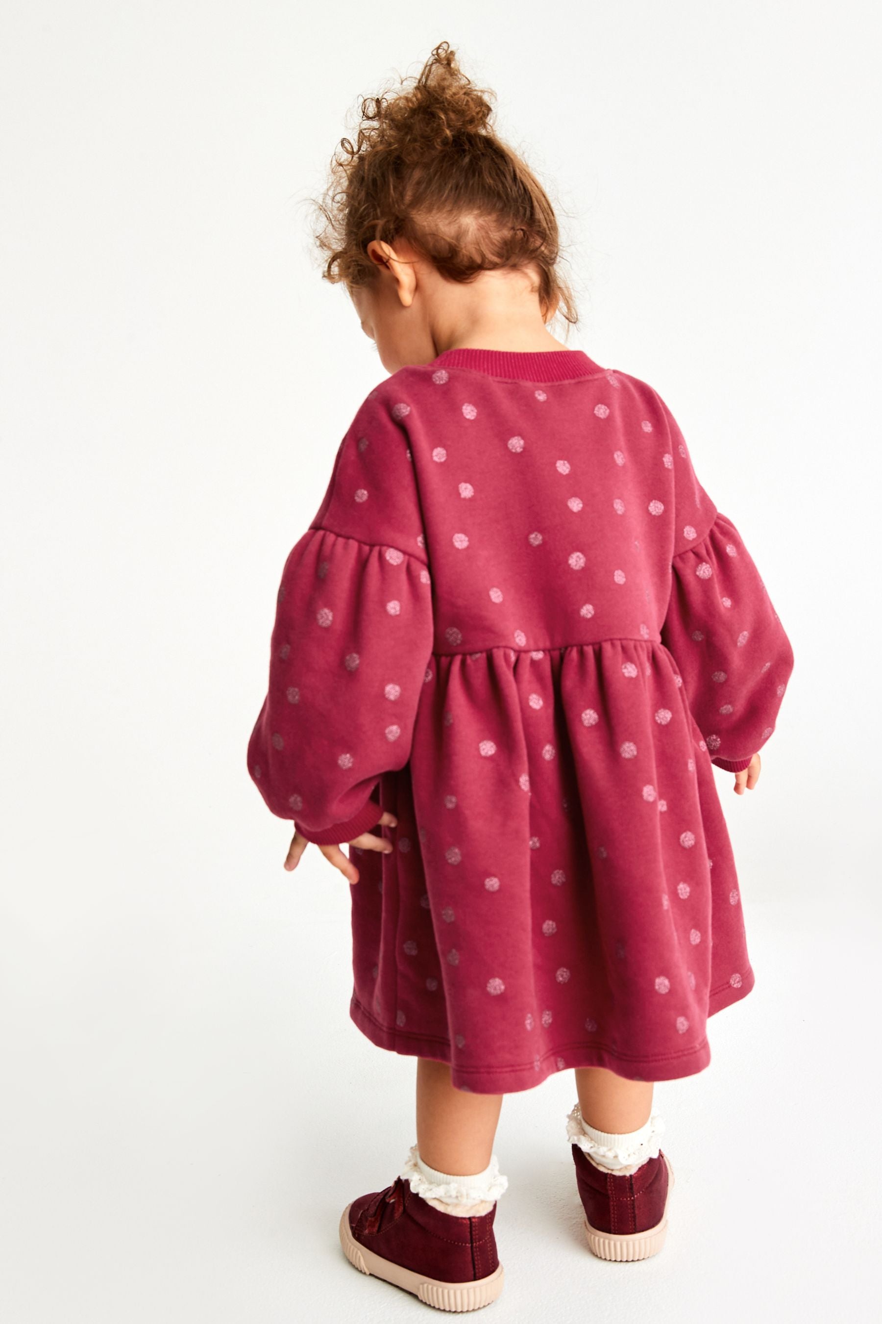 Pink Glitter Spot Print Long Sleeve Sweat Dress (3mths-7yrs)