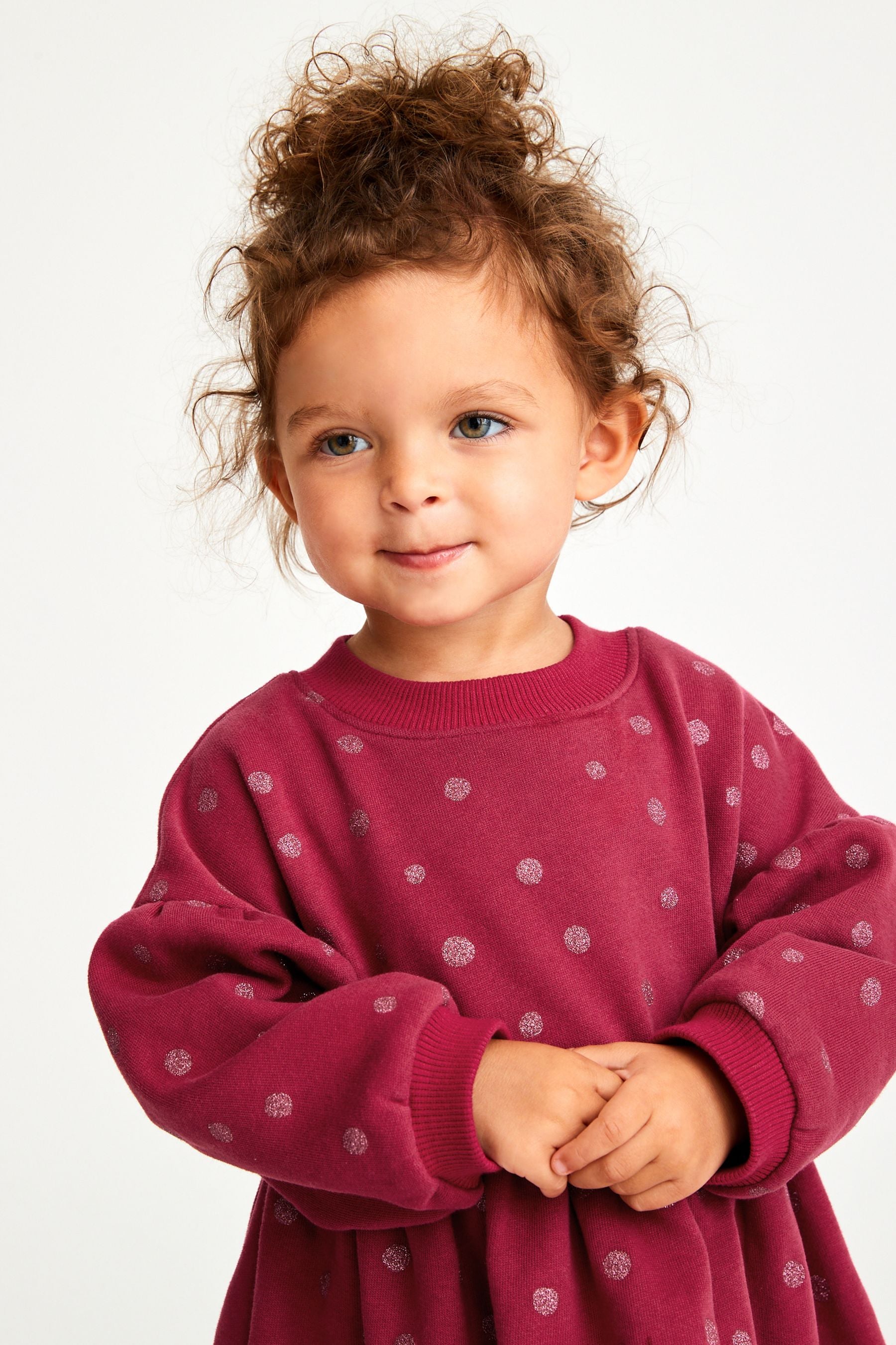 Pink Glitter Spot Print Long Sleeve Sweat Dress (3mths-7yrs)