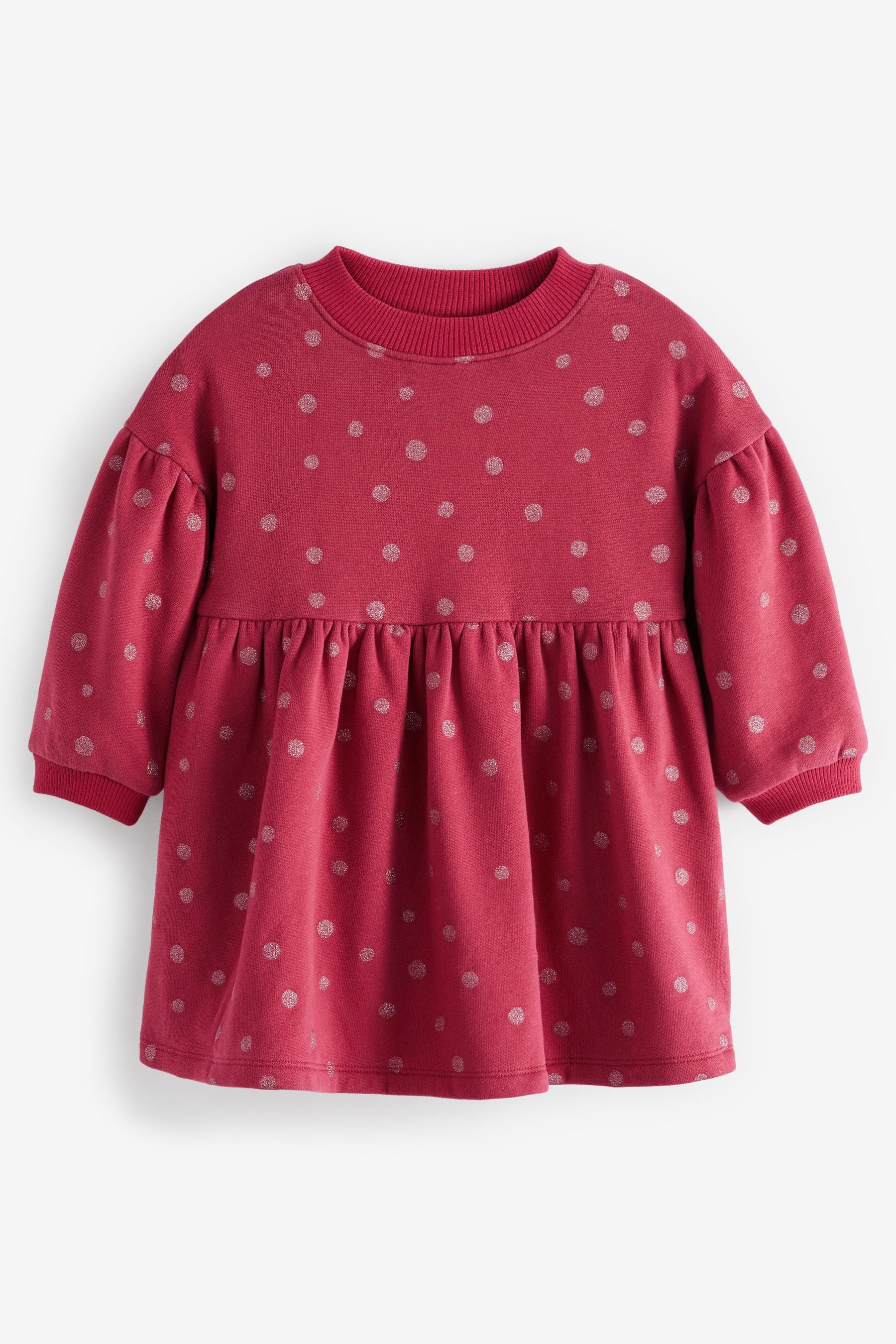 Pink Glitter Spot Print Long Sleeve Sweat Dress (3mths-7yrs)