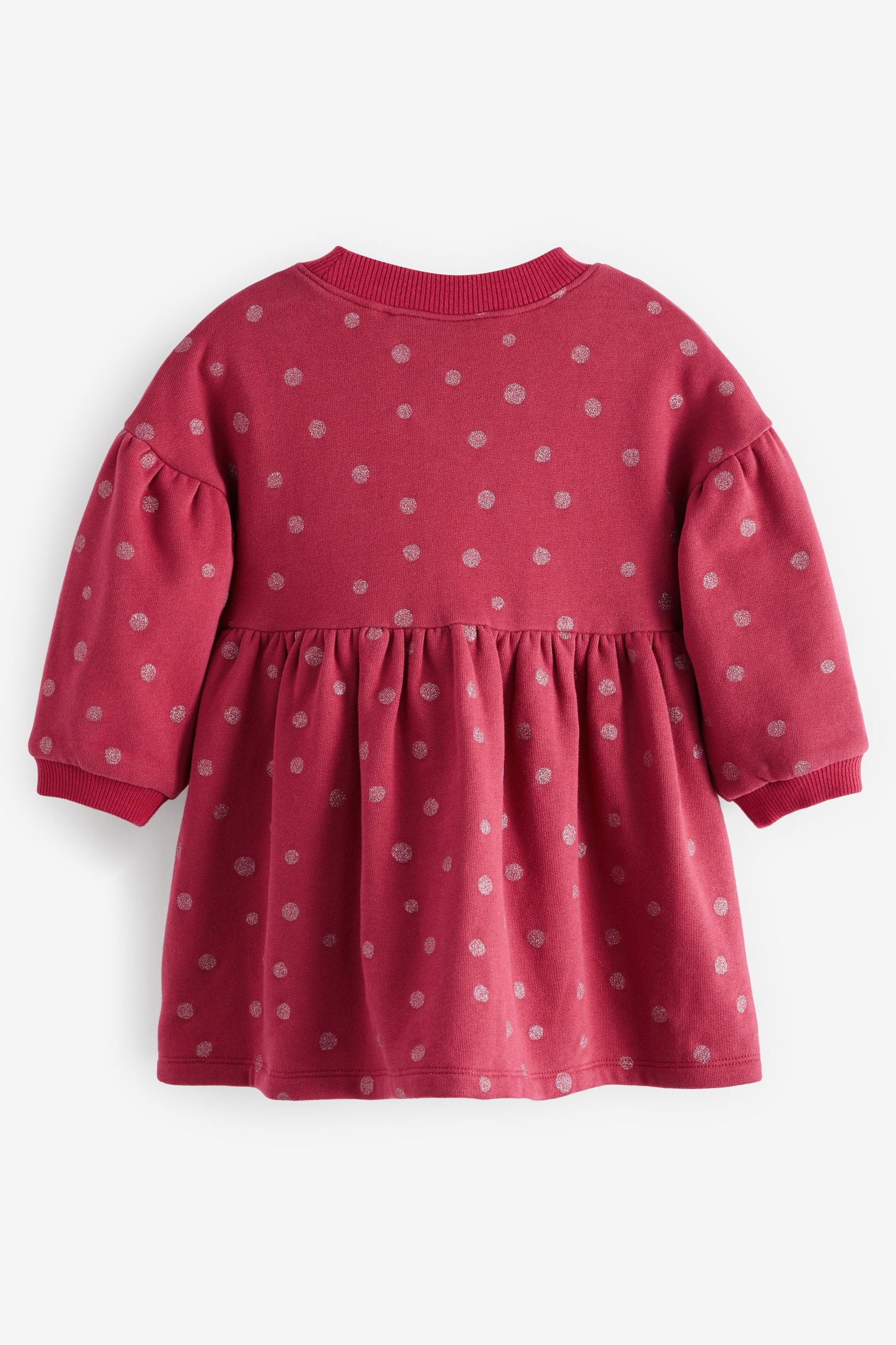 Pink Glitter Spot Print Long Sleeve Sweat Dress (3mths-7yrs)