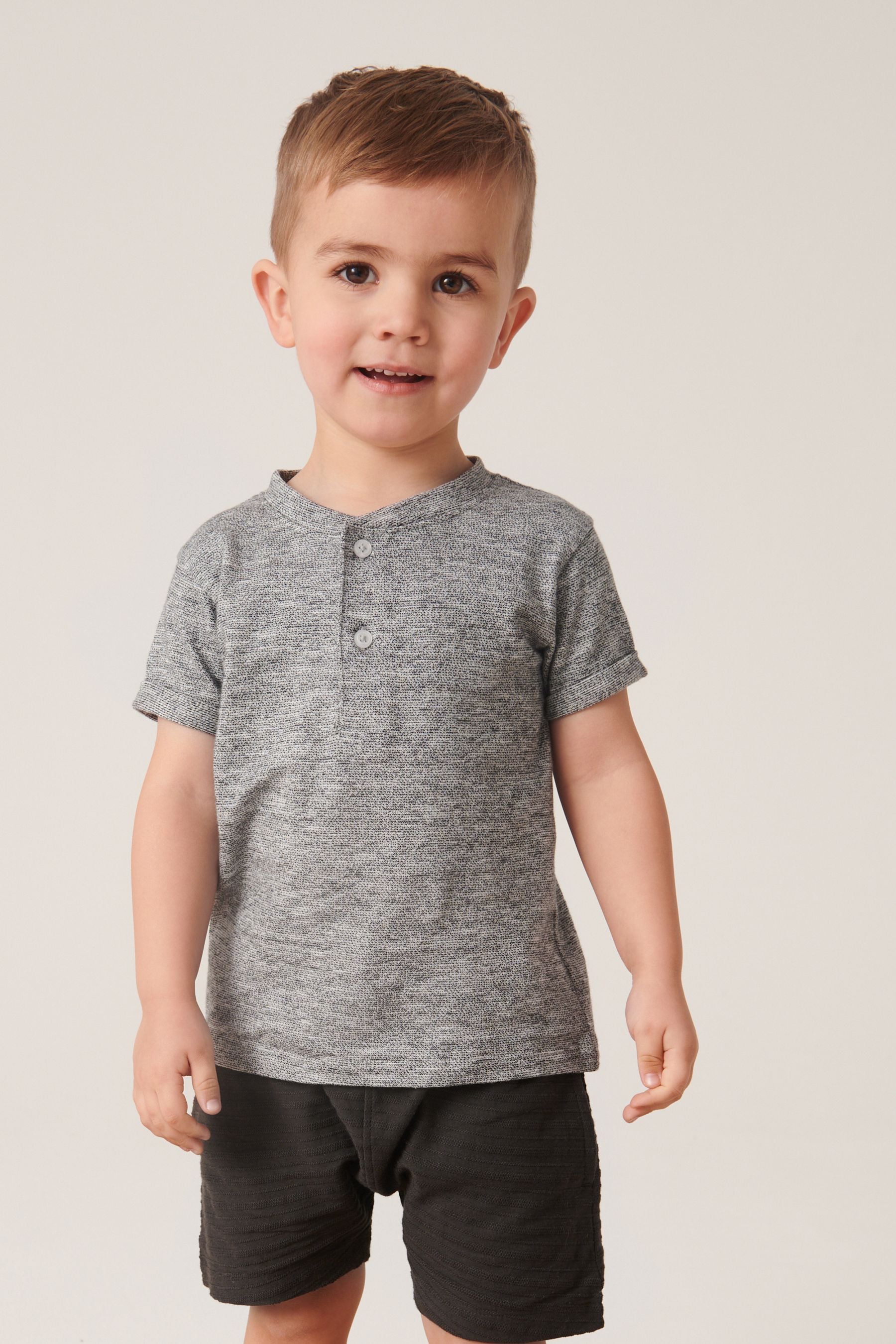 Charcoal Grey Short Sleeve Henley Top And Shorts Set (3mths-7yrs)