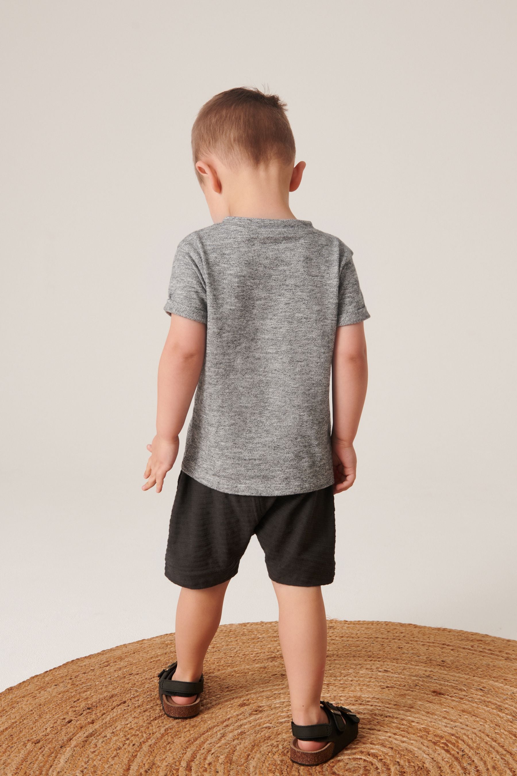 Charcoal Grey Short Sleeve Henley Top And Shorts Set (3mths-7yrs)