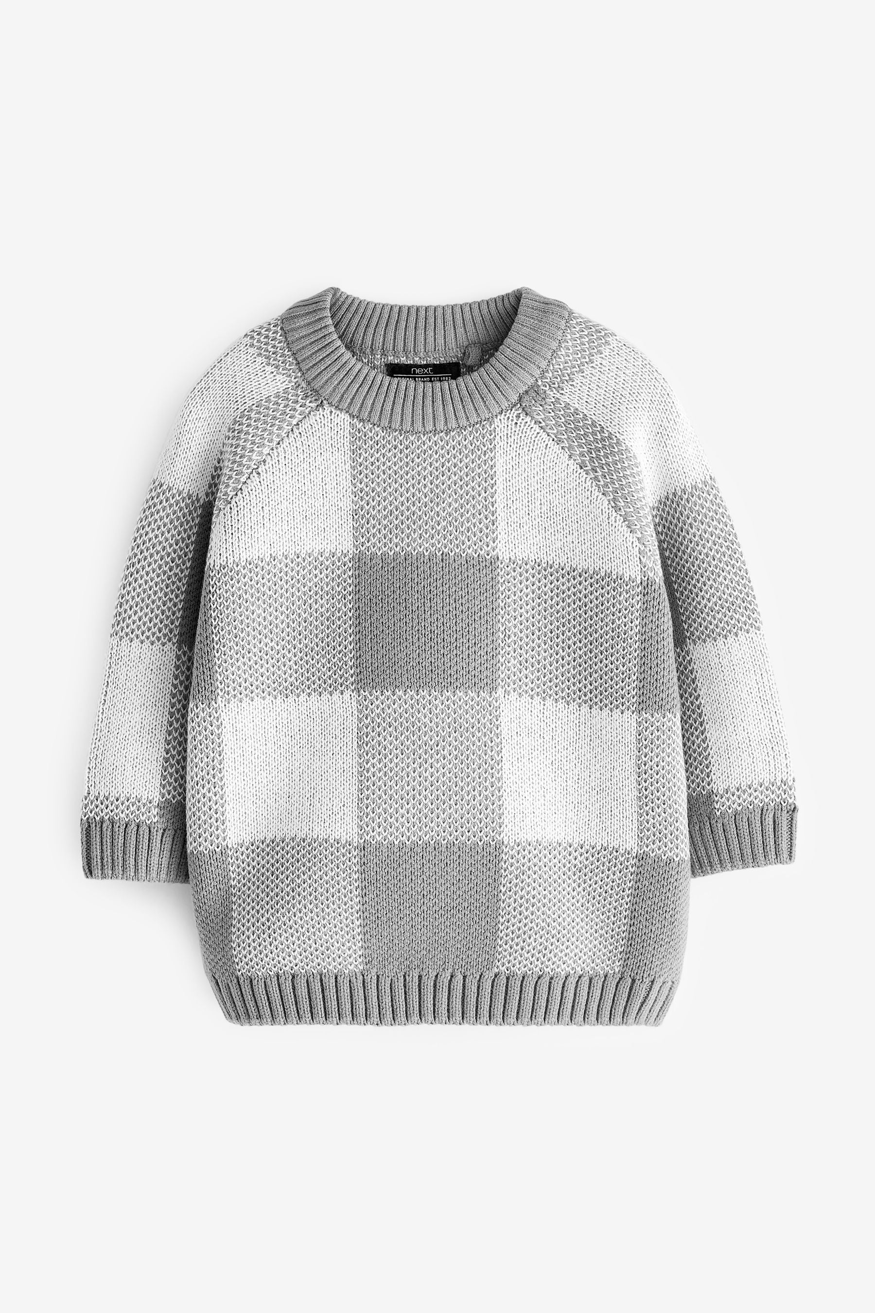 Grey Knitted Buffalo Check Jumper (3mths-7yrs)