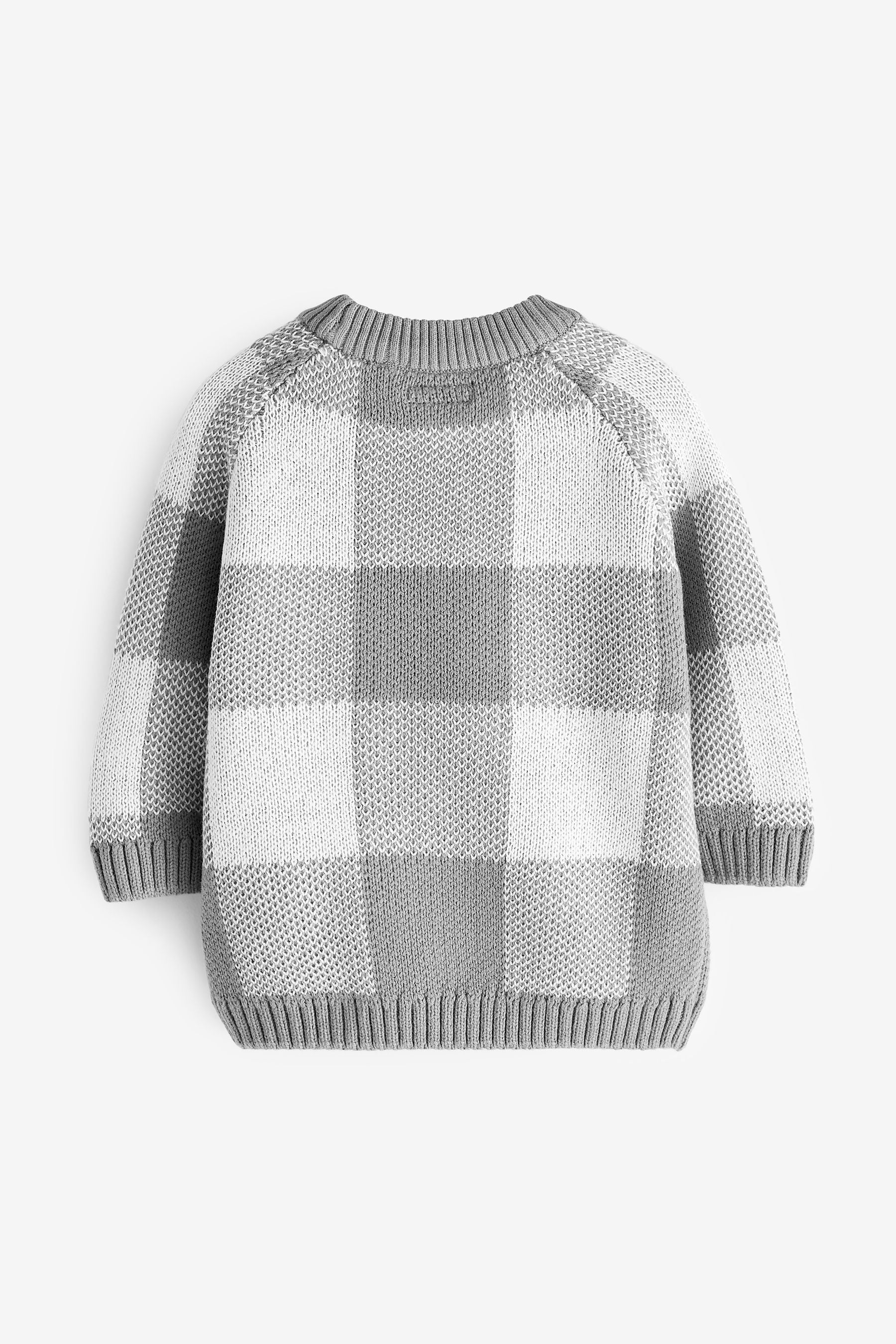 Grey Knitted Buffalo Check Jumper (3mths-7yrs)