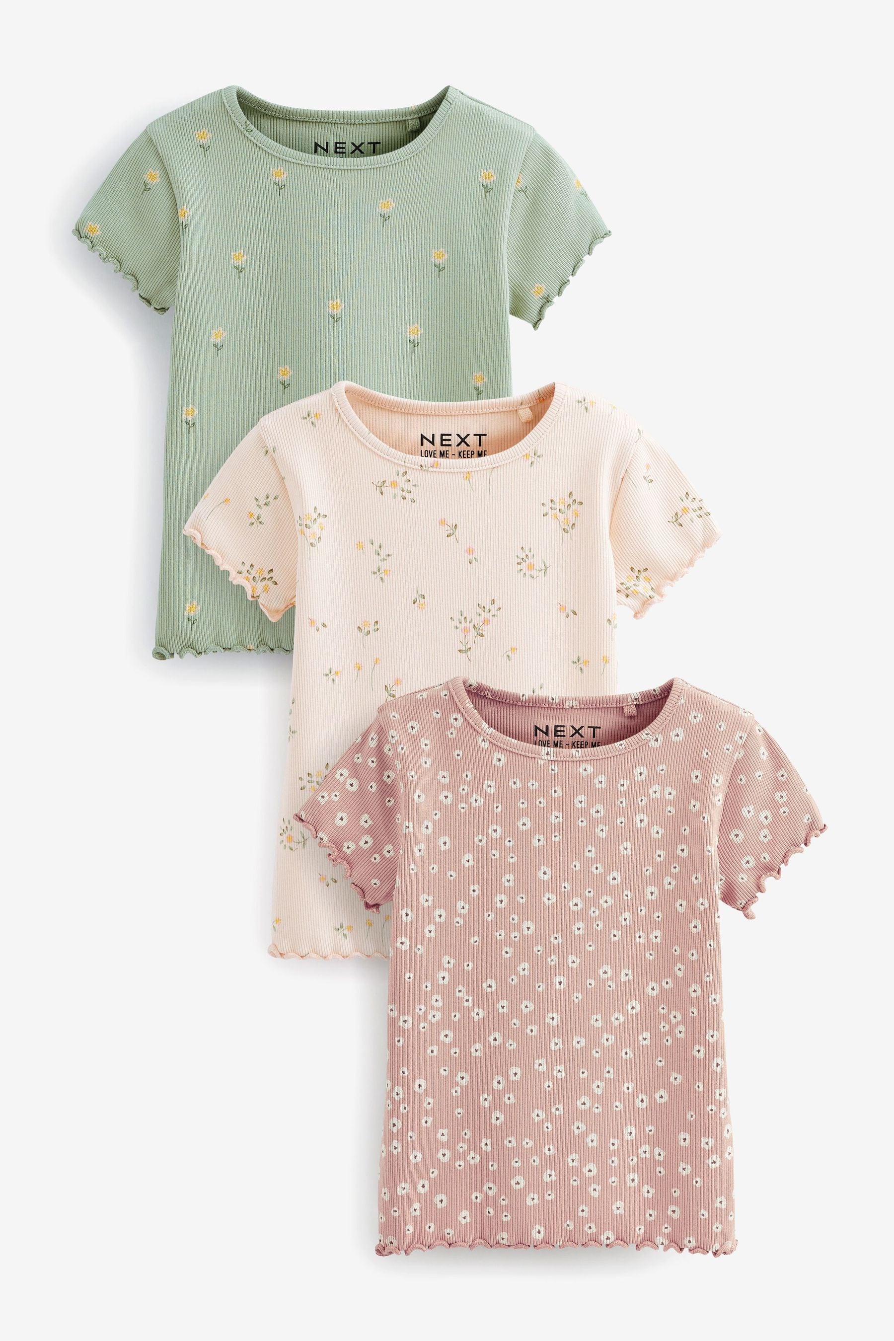 Pink/Green Rib T-Shirts 3 Pack (3mths-7yrs)