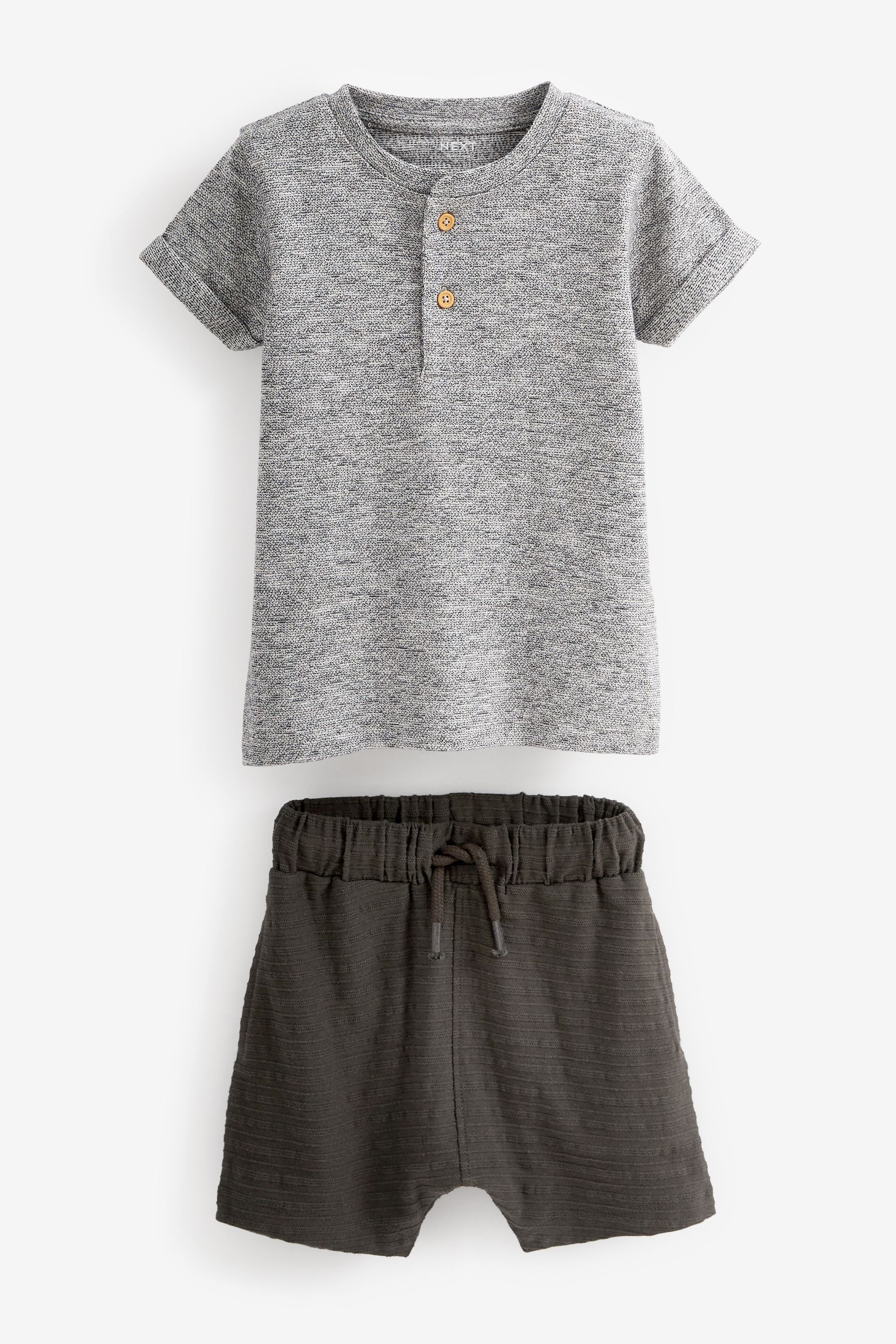 Charcoal Grey Short Sleeve Henley Top And Shorts Set (3mths-7yrs)