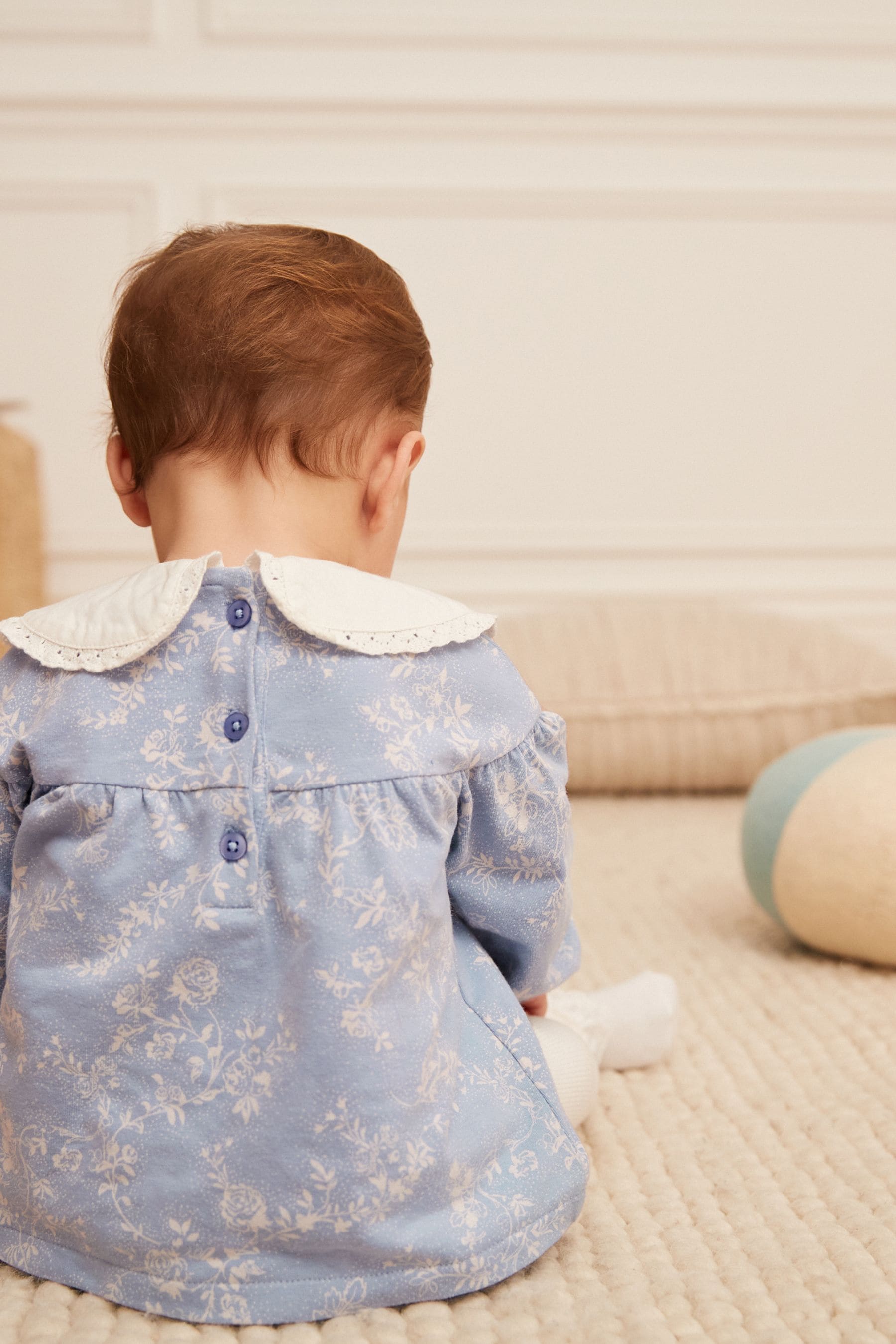 Blue Floral Collar Baby Top And Leggings Set