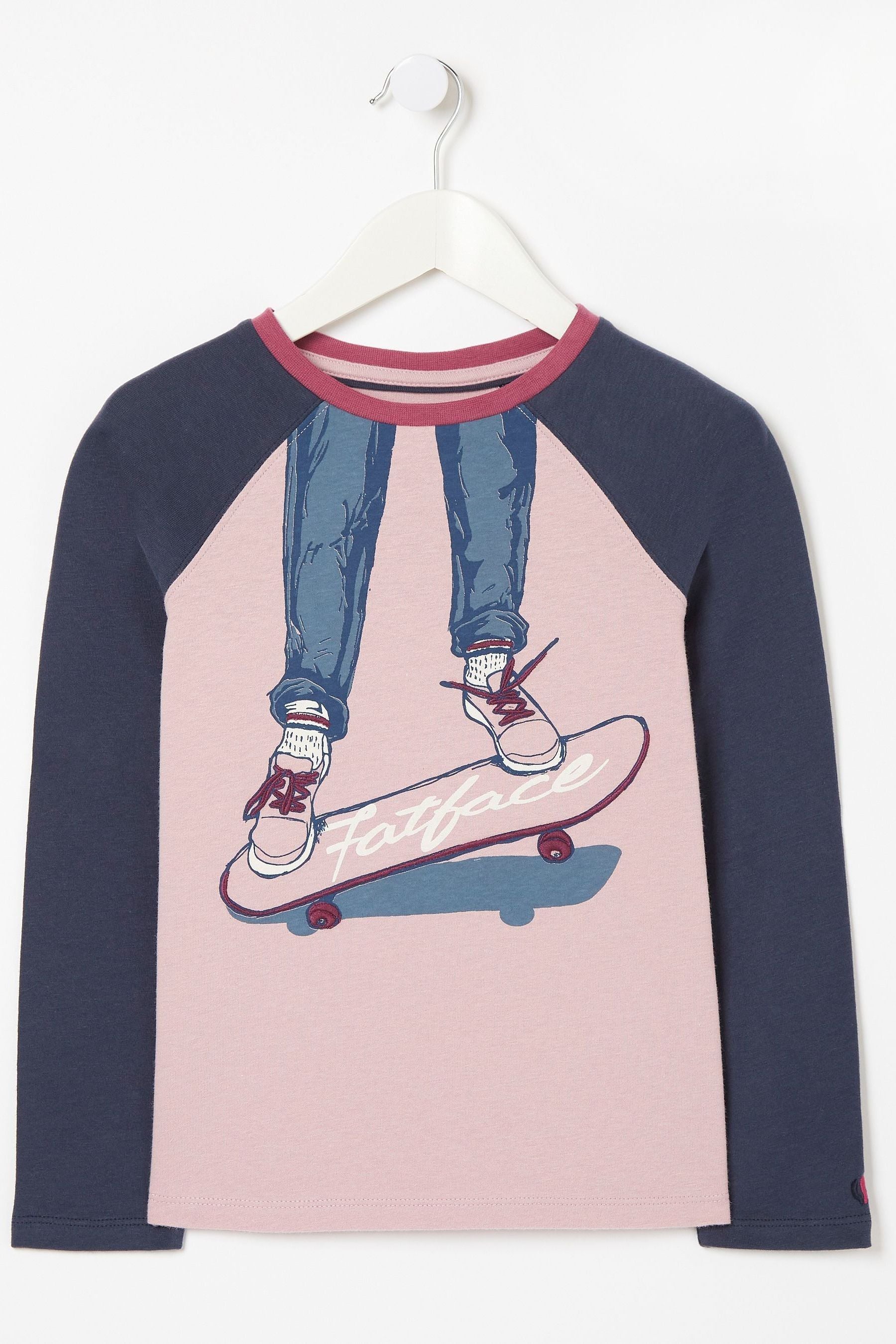 Purple FatFace Purple Skateboard Raglan T-Shirt