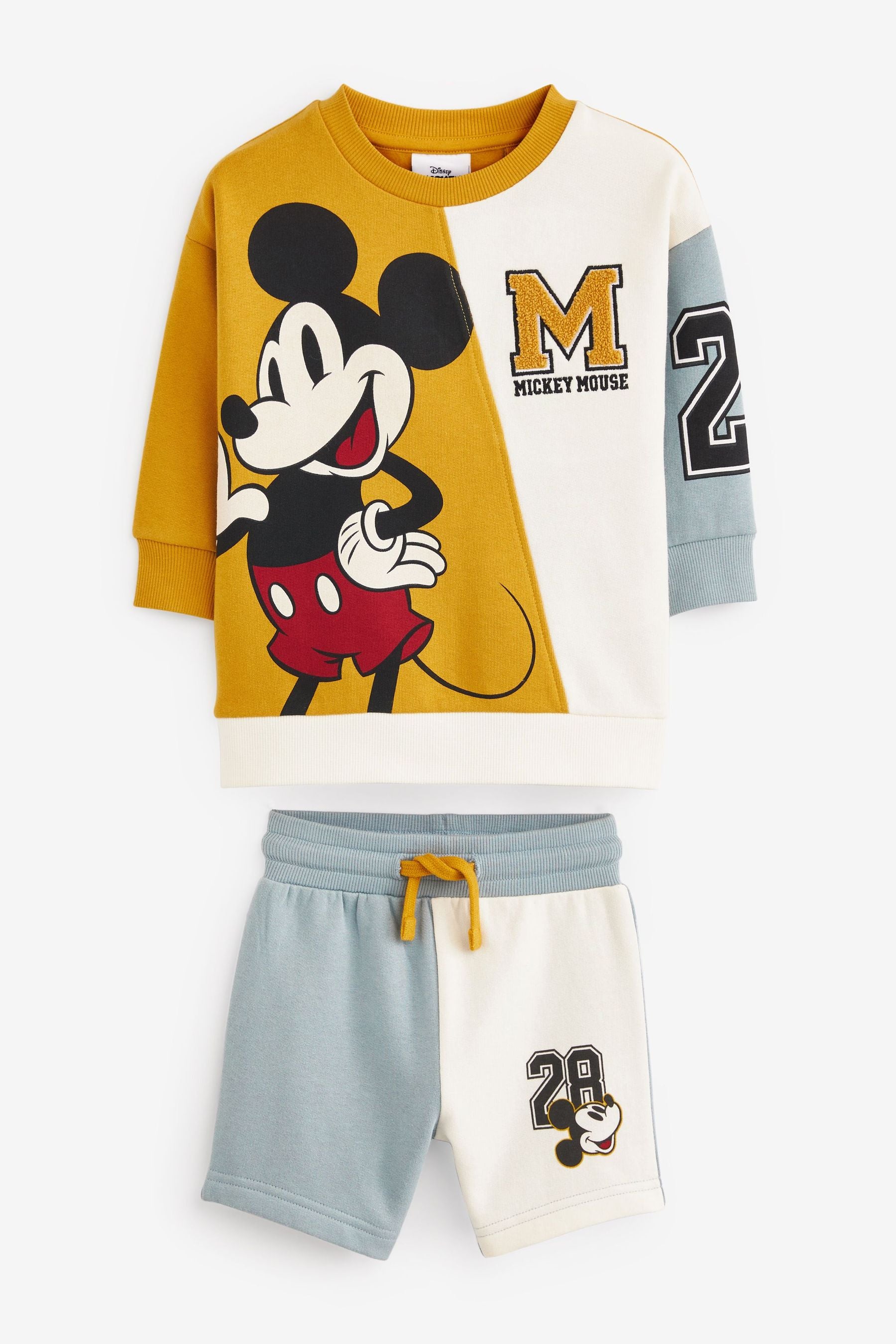 Yellow/Blue Mickey Mouse Colourblock Sweatshirt and Shorts Set (3mths-8yrs)