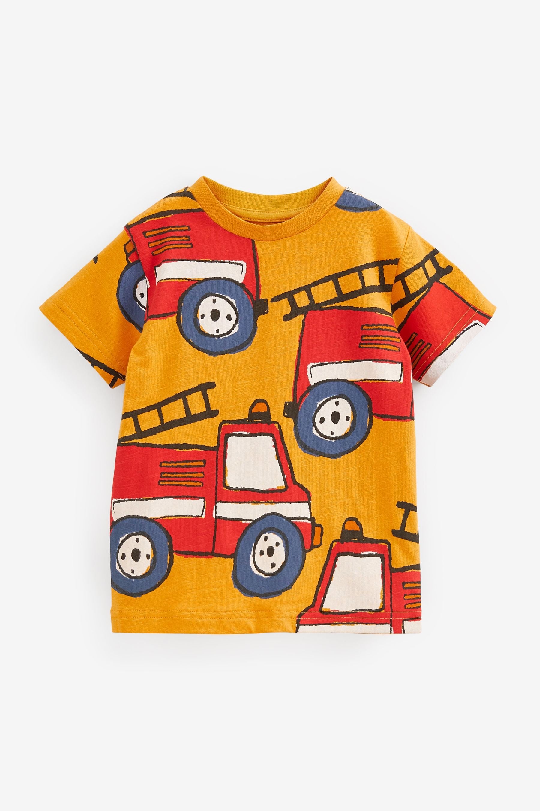 Yellow Fire Engine Short Sleeve All Over Print T-Shirt (3mths-7yrs)