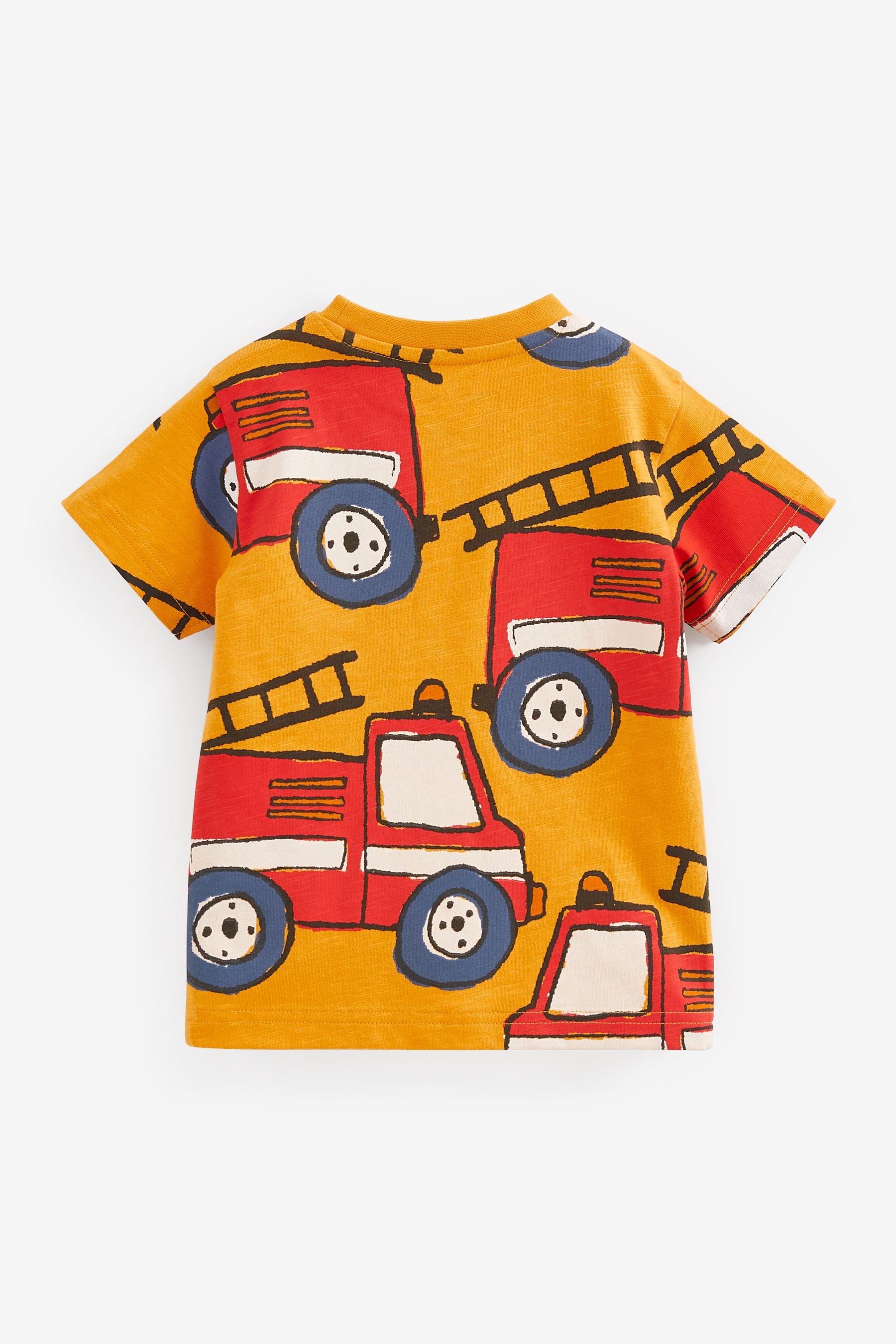 Yellow Fire Engine Short Sleeve All Over Print T-Shirt (3mths-7yrs)