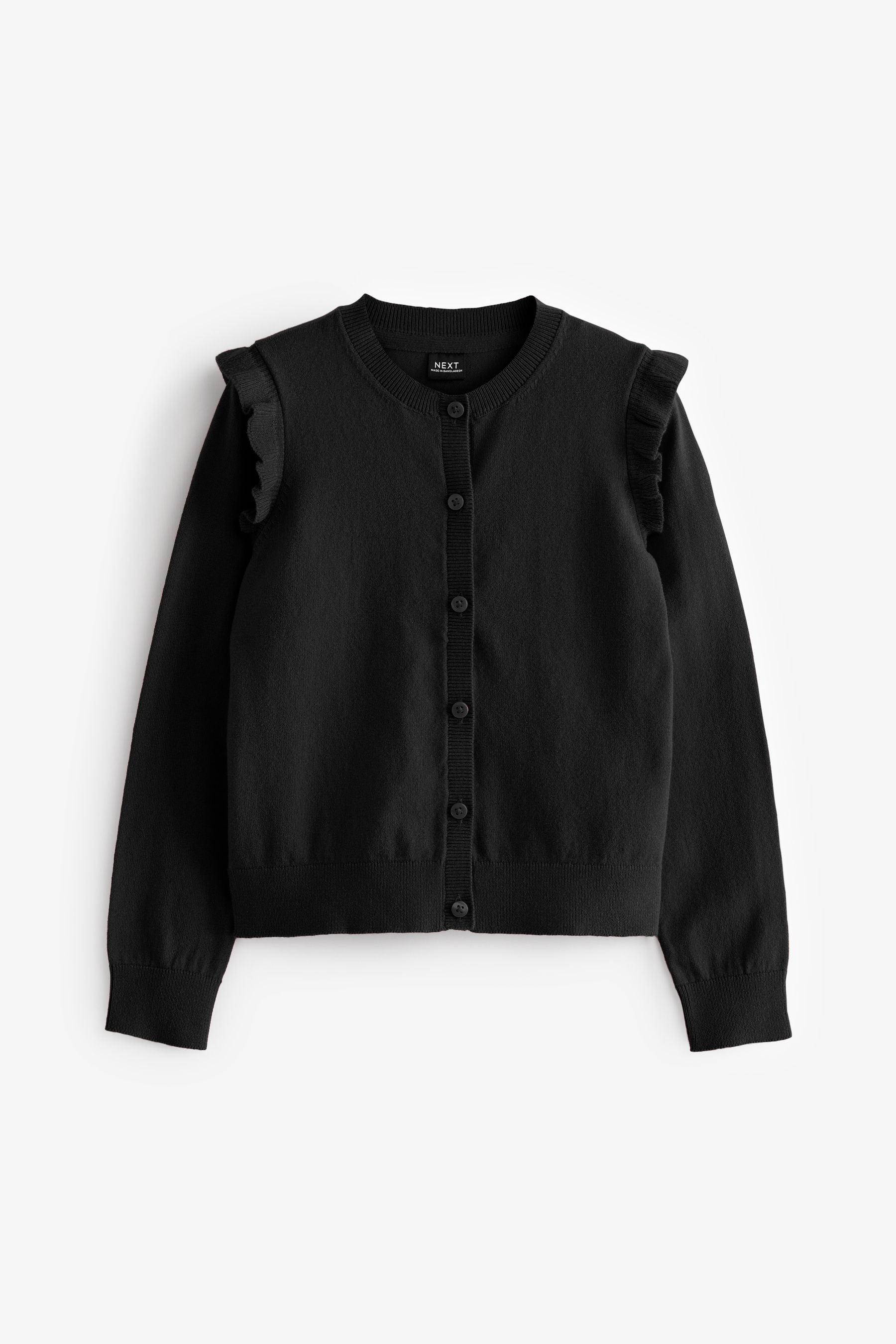 Black Cotton Rich Frill Shoulder School Cardigan (3-16yrs)