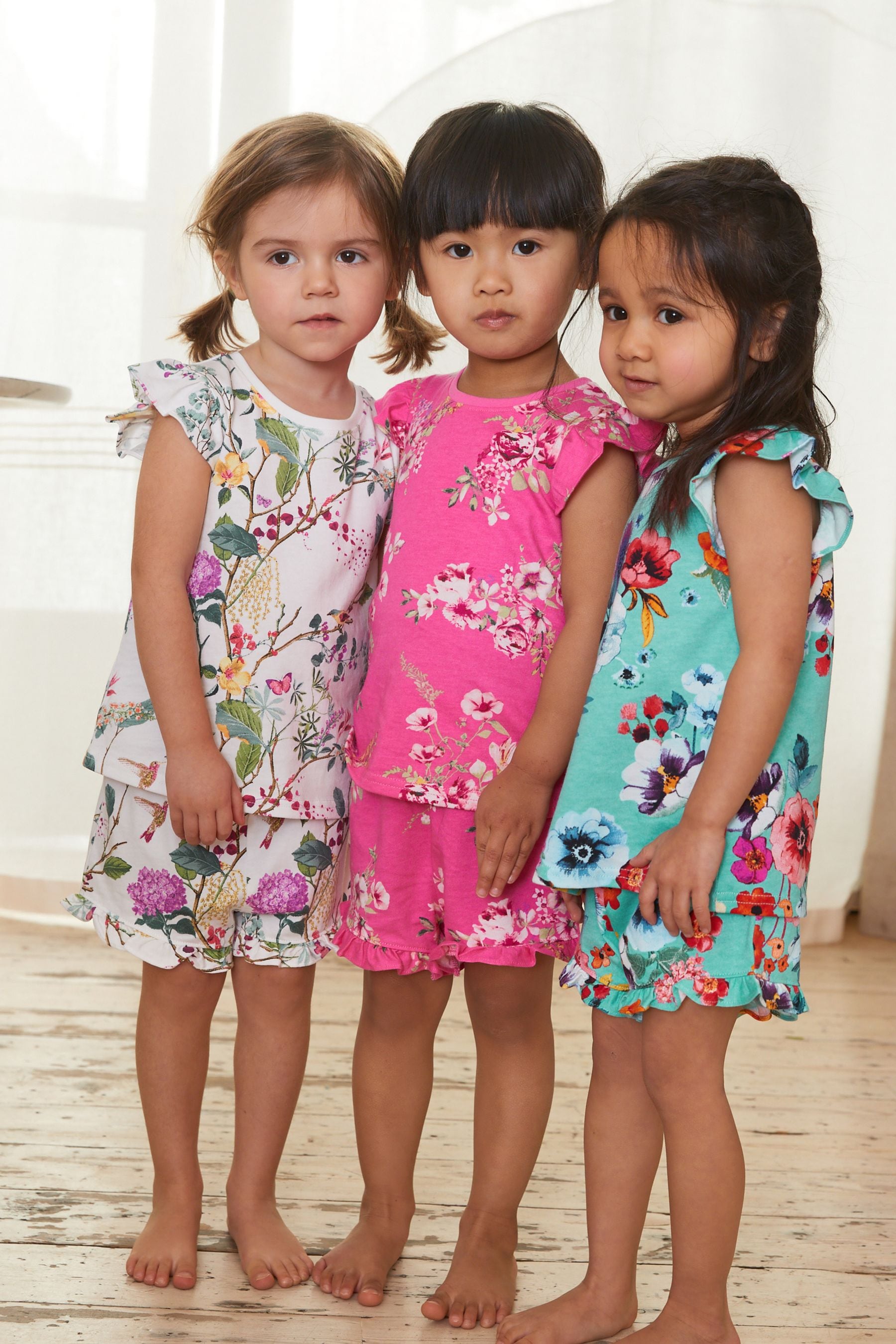 Pink/Blue Floral Short Pyjamas 3 Pack (9mths-16yrs)