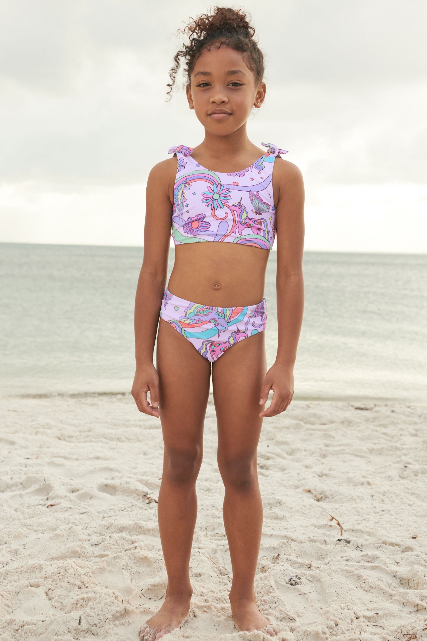 Pink/Purple Unicorn Tie Shoulder Tie Shoulder Bikini (3-16yrs)