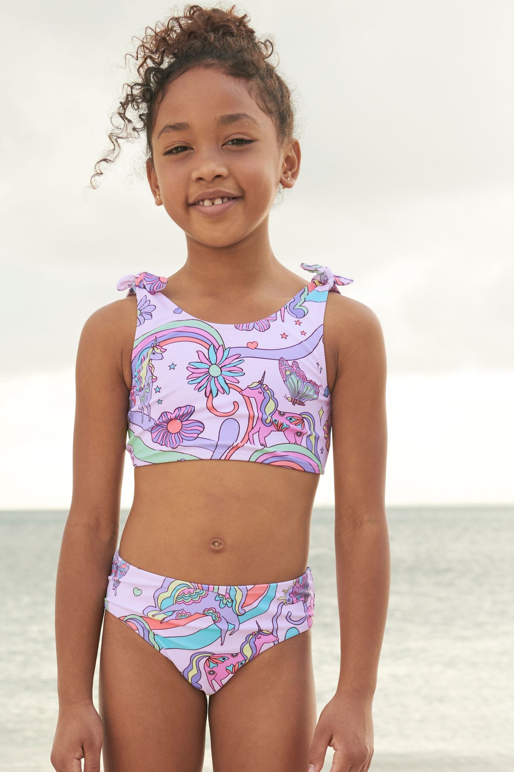 Pink/Purple Unicorn Tie Shoulder Tie Shoulder Bikini (3-16yrs)