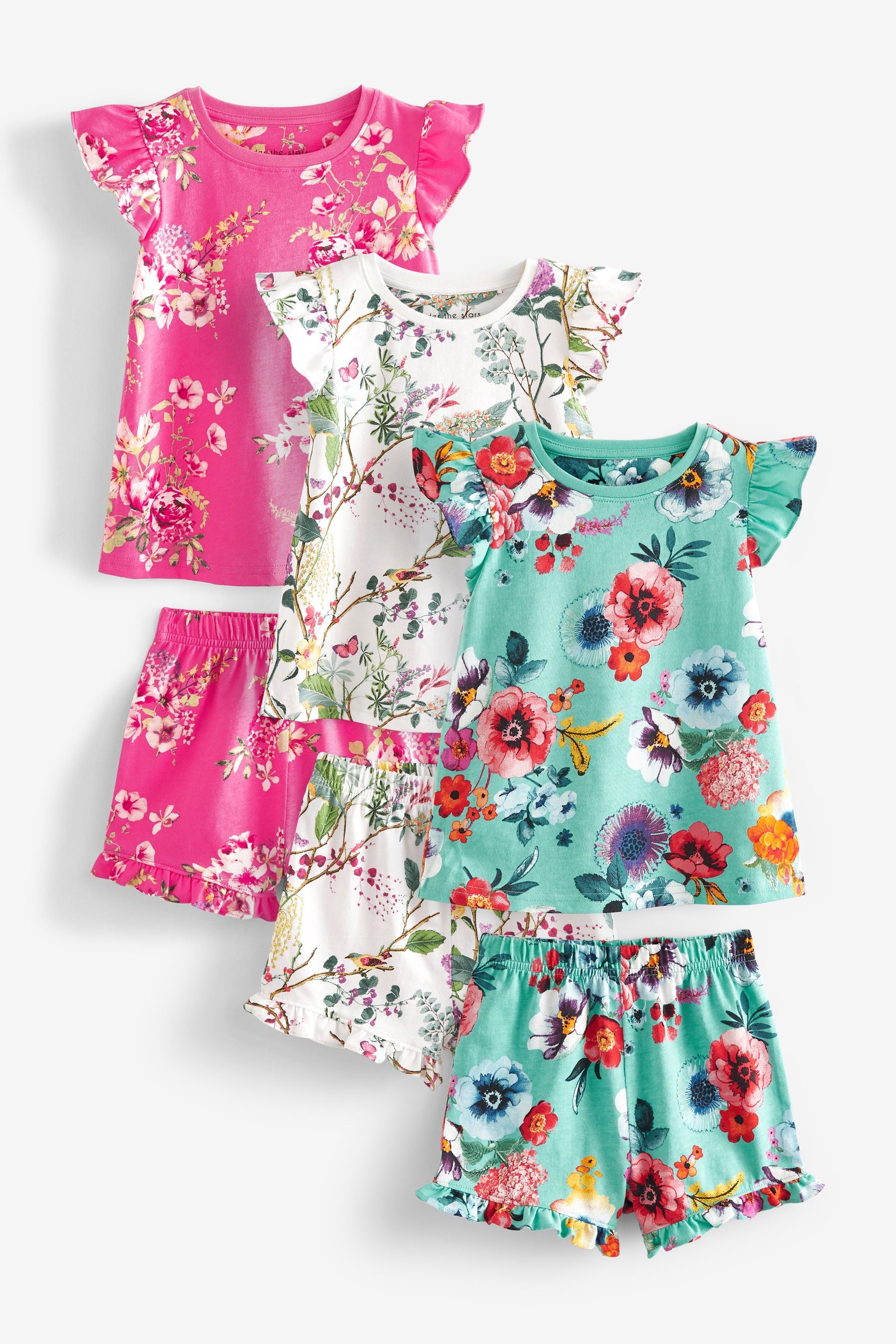 Pink/Blue Floral Short Pyjamas 3 Pack (9mths-16yrs)