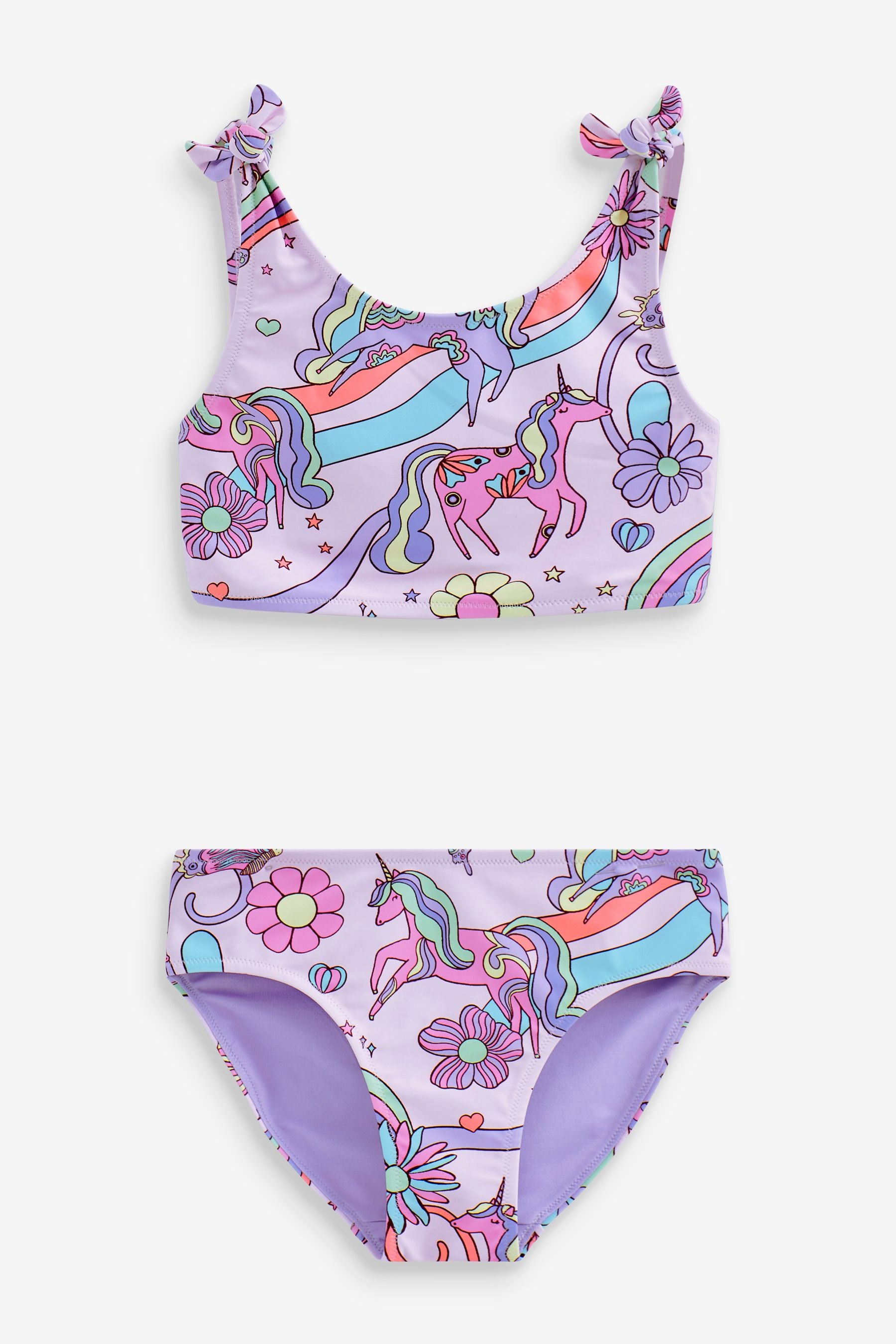 Pink/Purple Unicorn Tie Shoulder Tie Shoulder Bikini (3-16yrs)