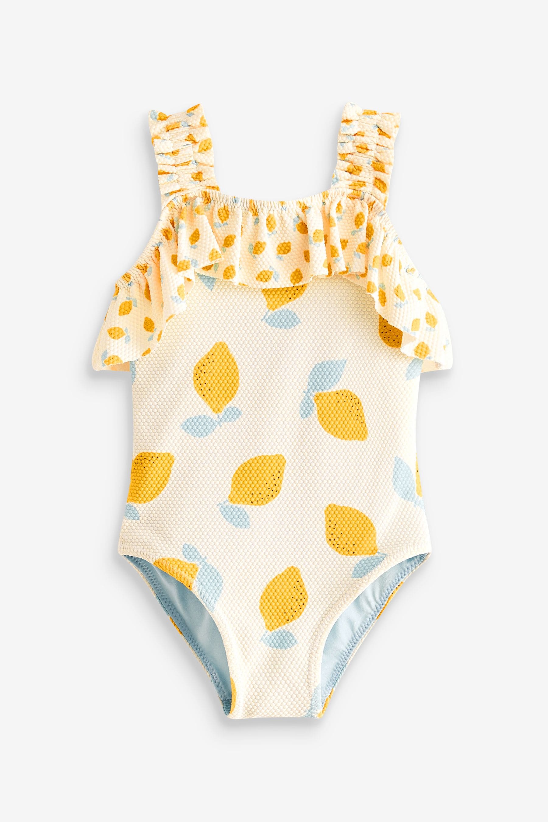 Ecru White Lemon Ruched Sleeves Swimsuit (3mths-12yrs)