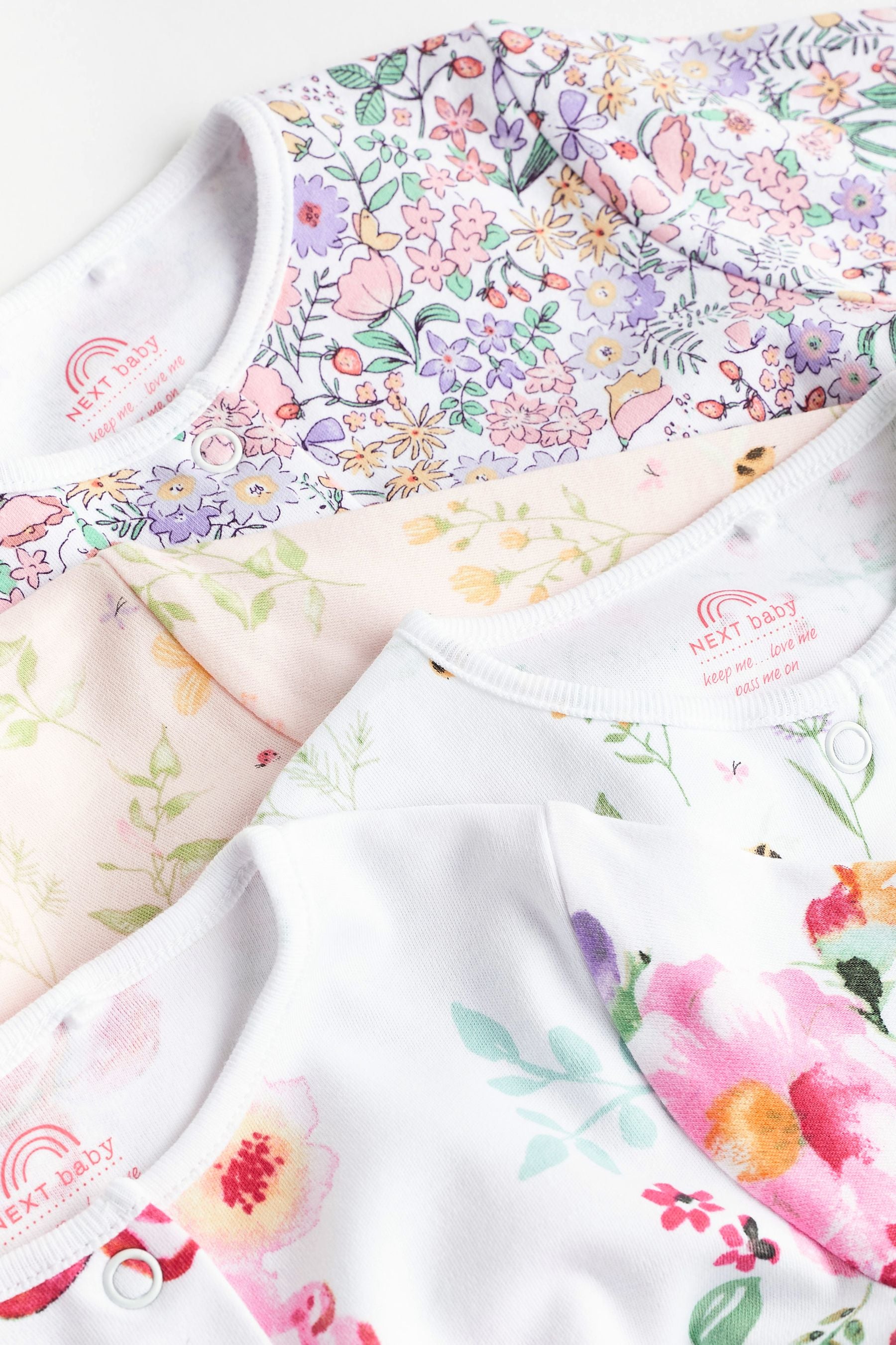 Pink/White Floral Footless Baby Sleepsuits 4 Pack (0mths-3yrs)