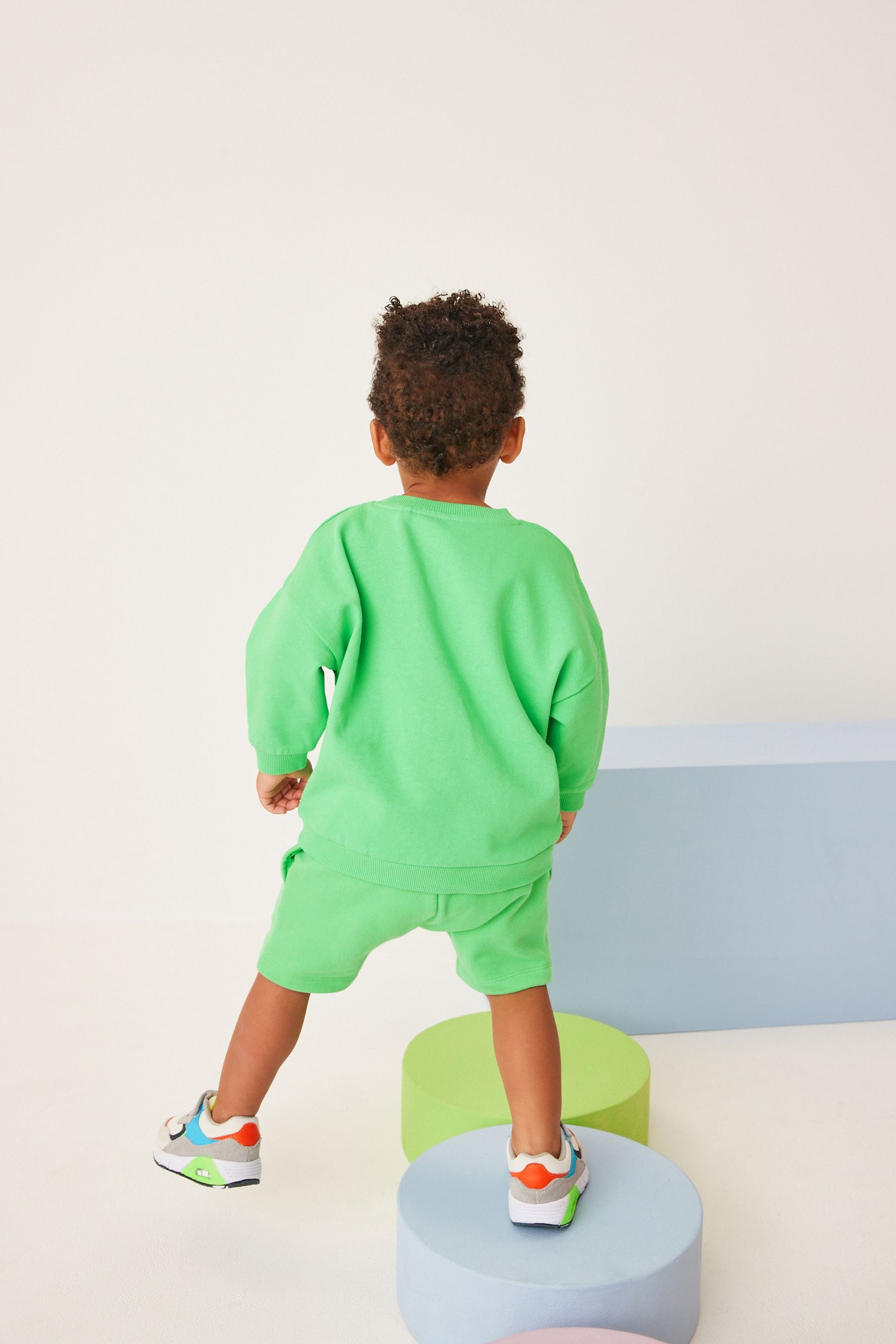 Bright Green Dino Character Crew Sweatshirt And Shorts Set (3mths-7yrs)