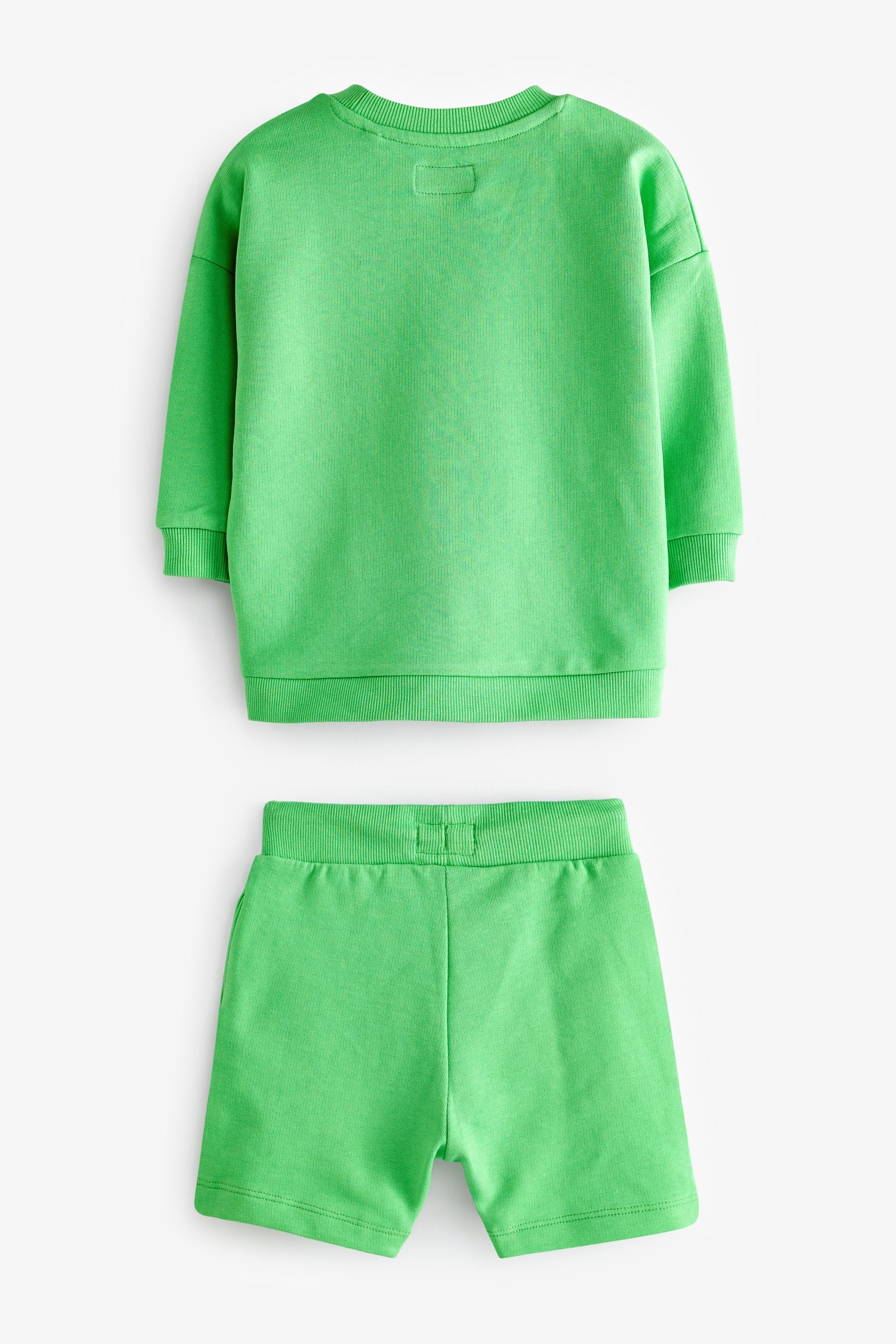 Bright Green Dino Character Crew Sweatshirt And Shorts Set (3mths-7yrs)