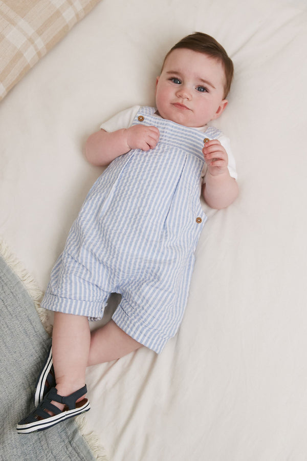 Blue Stripe Woven Baby Dungaree and Bodysuit (0mths-2yrs)