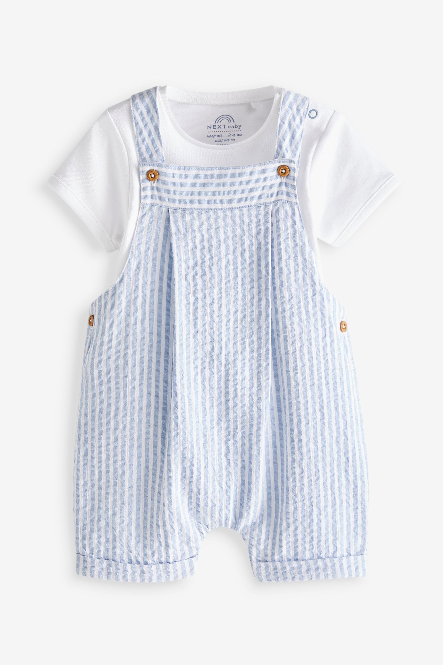 Blue Stripe Woven Baby Dungaree and Bodysuit (0mths-2yrs)