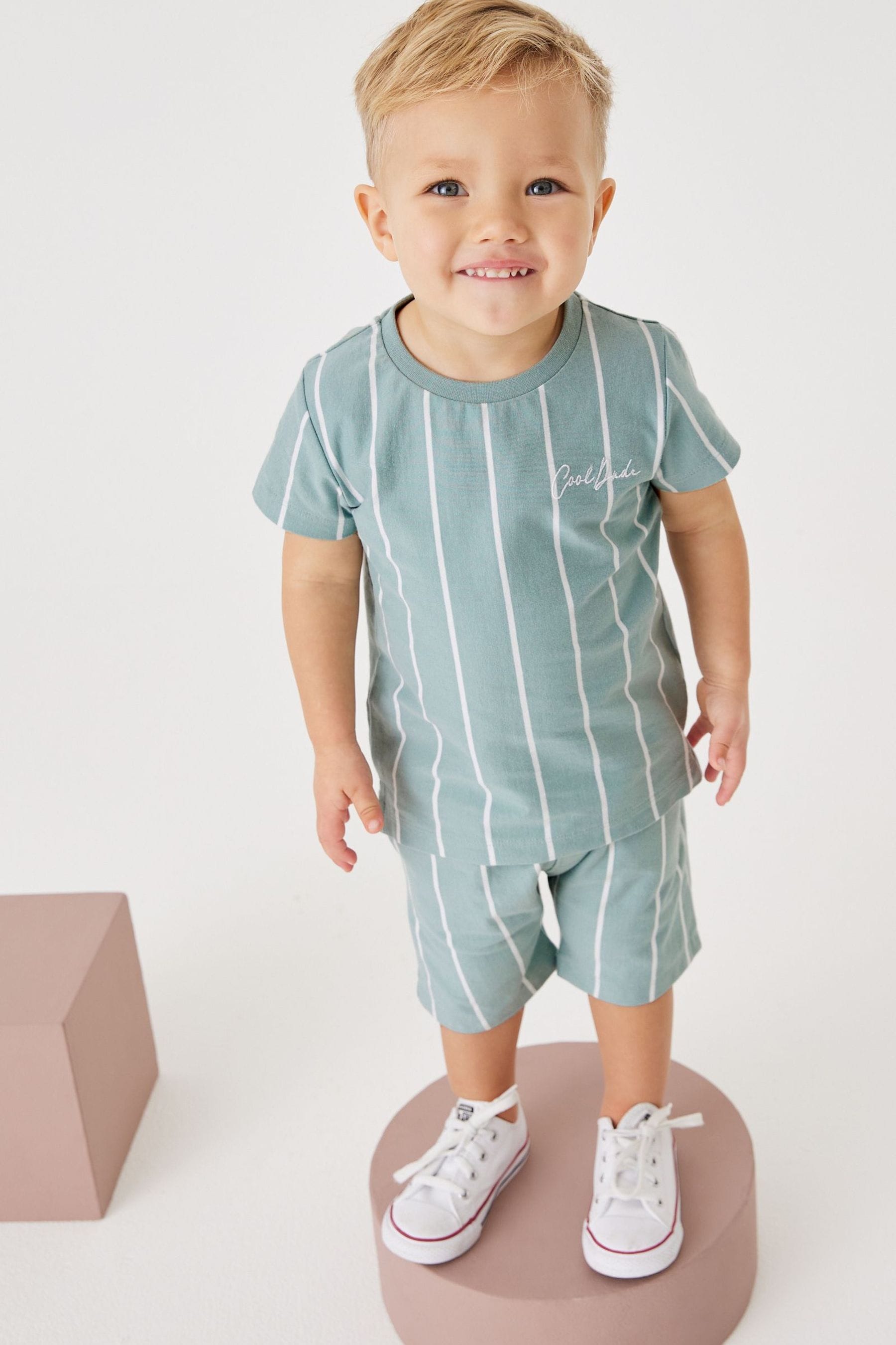 Mineral Blue Vertical Stripe T- Shirt and Short Set (3mths-7yrs)