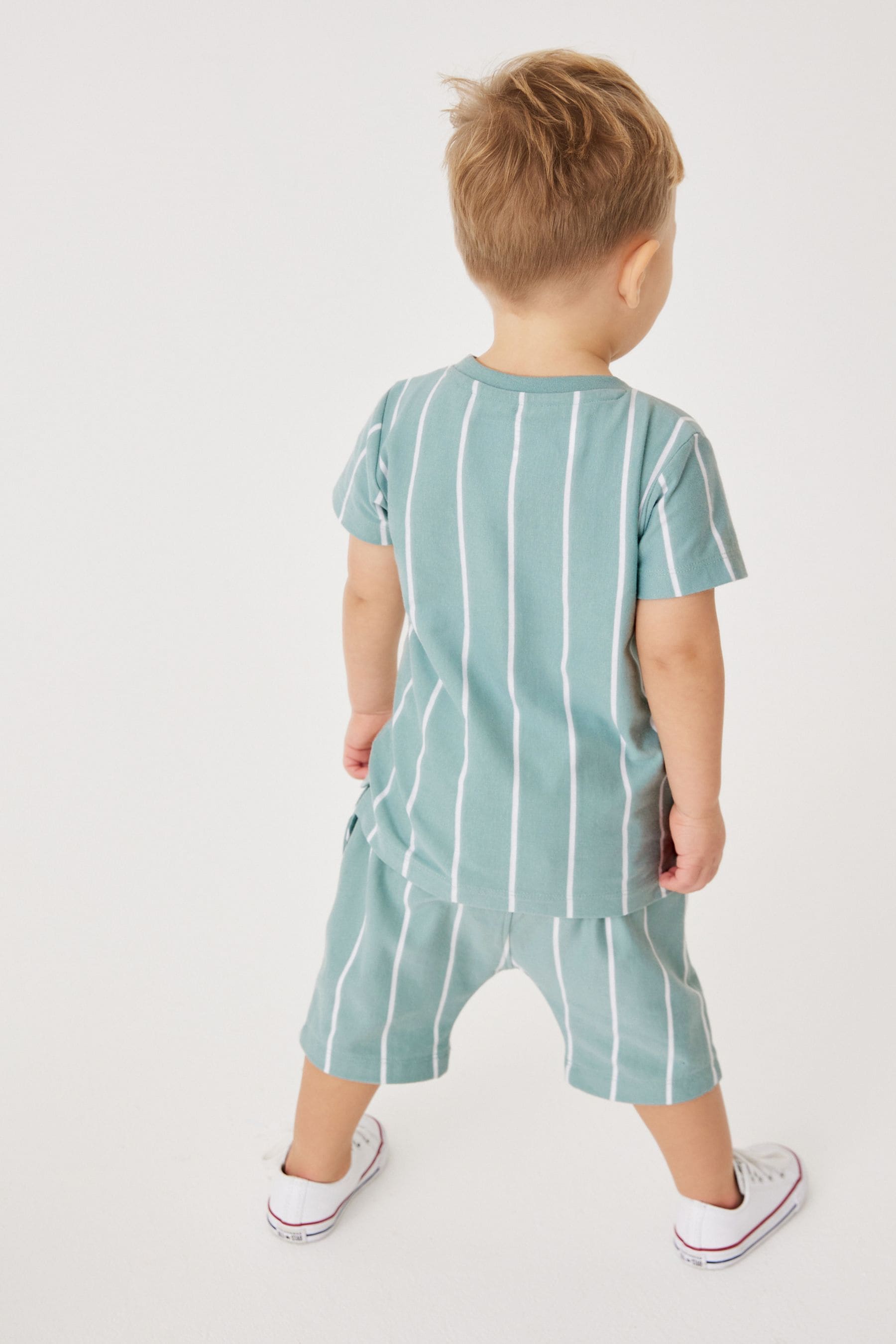 Mineral Blue Vertical Stripe T- Shirt and Short Set (3mths-7yrs)