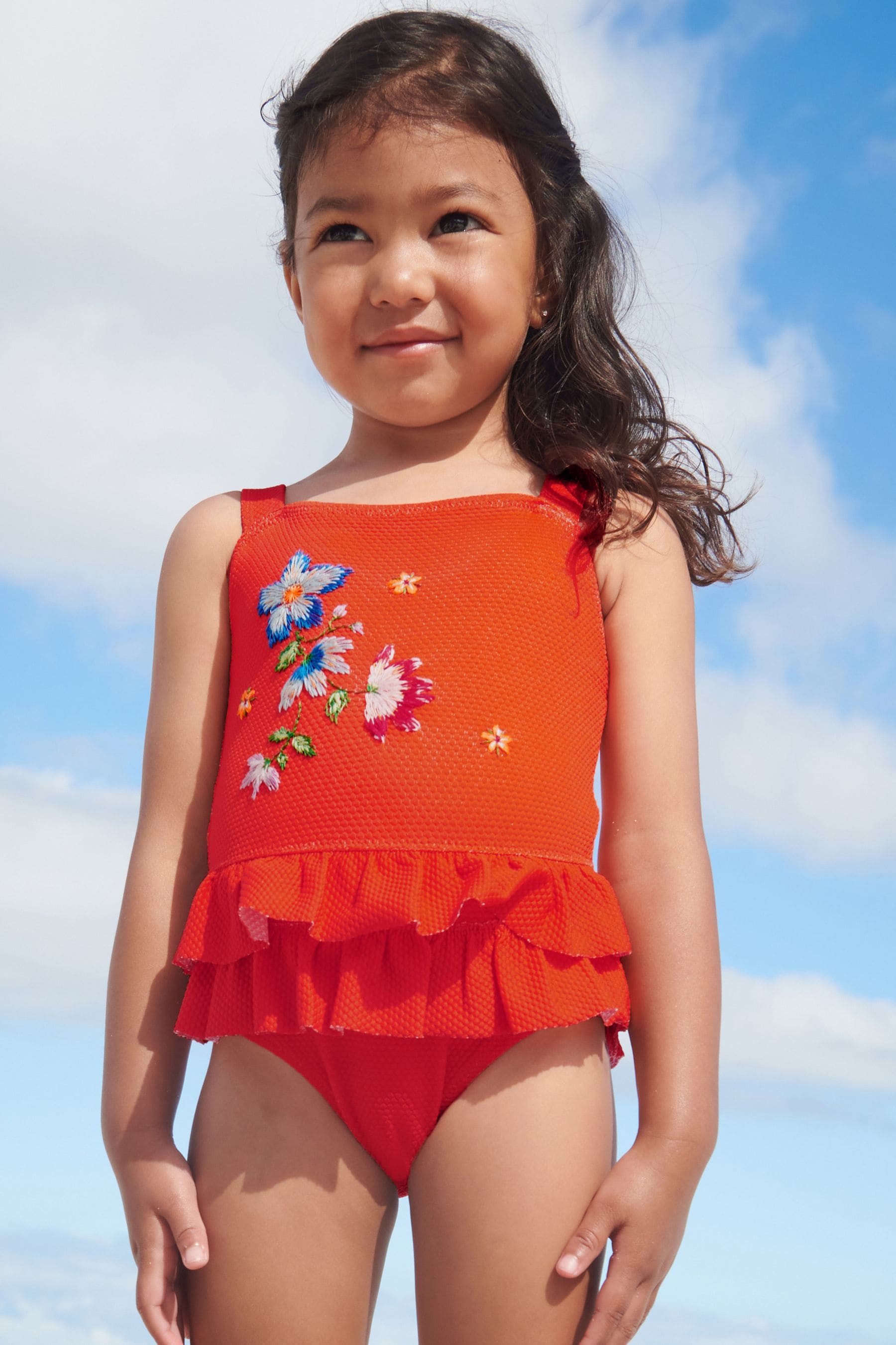 Orange Embroidered Skirted Swimsuit (3mths-7yrs)