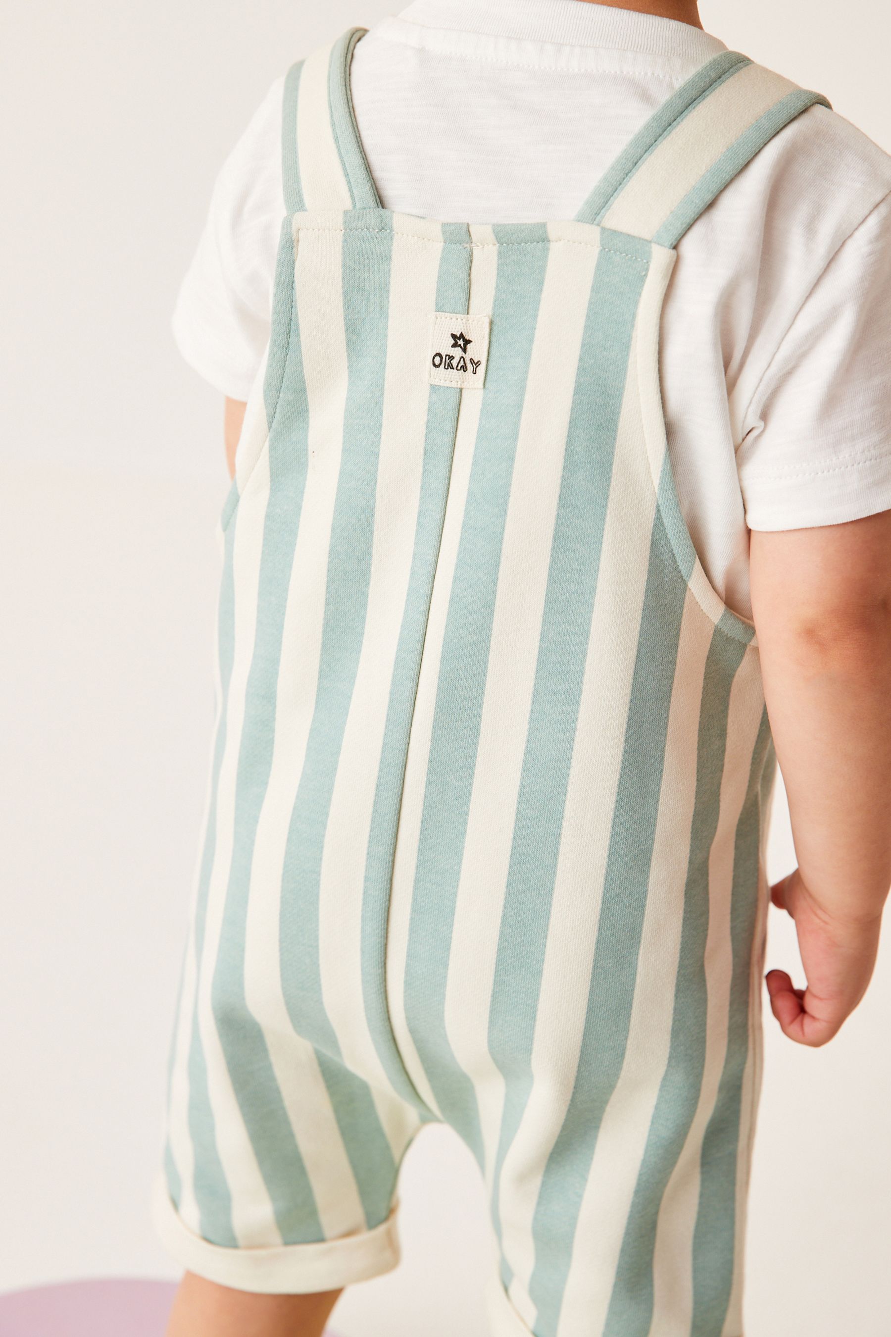 Mineral Blue Stripe Dungaree and Short Sleeve T-Shirt (3mths-7yrs)