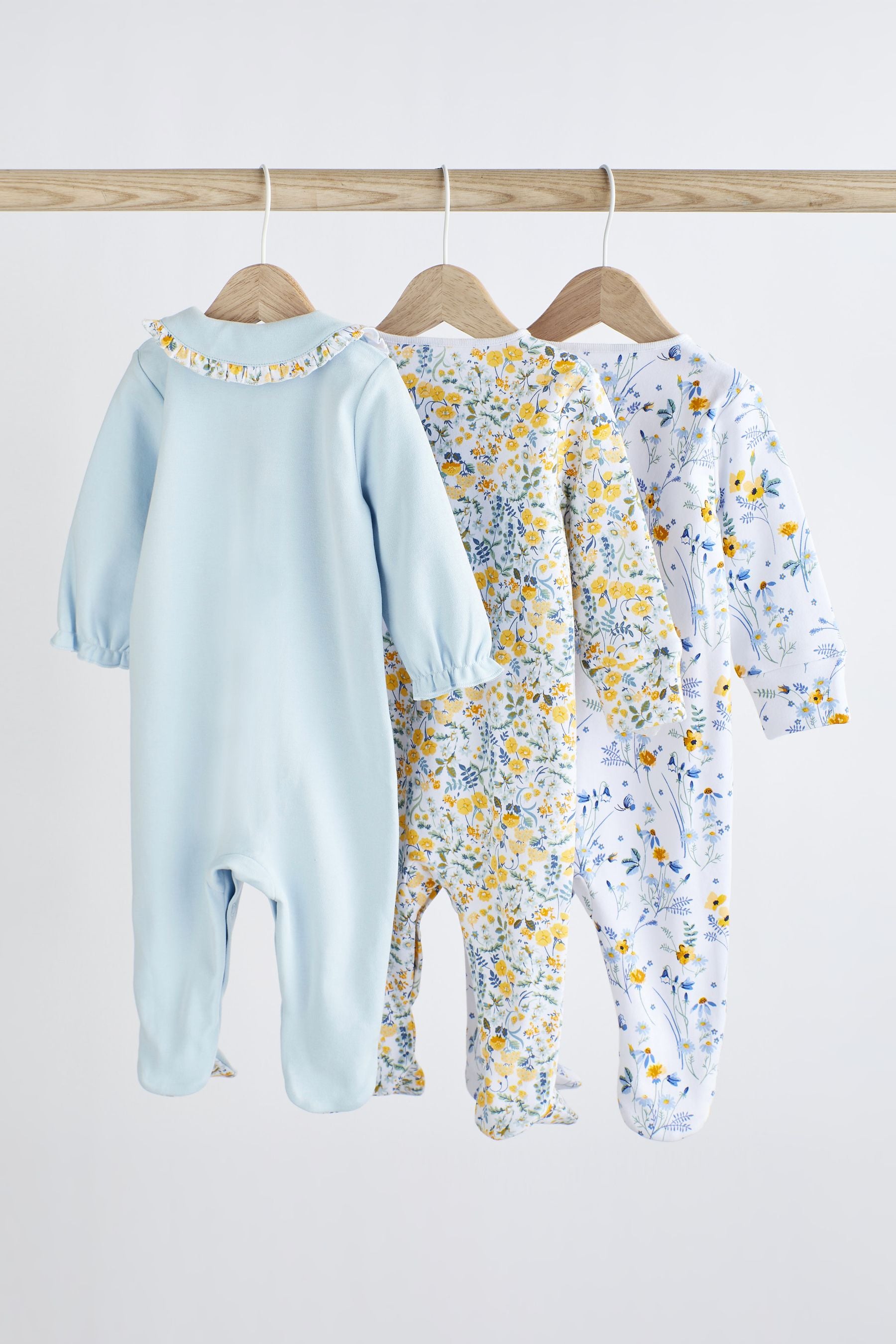 Blue Baby Embroidered Detail Sleepsuits 3 Pack (0-2yrs)