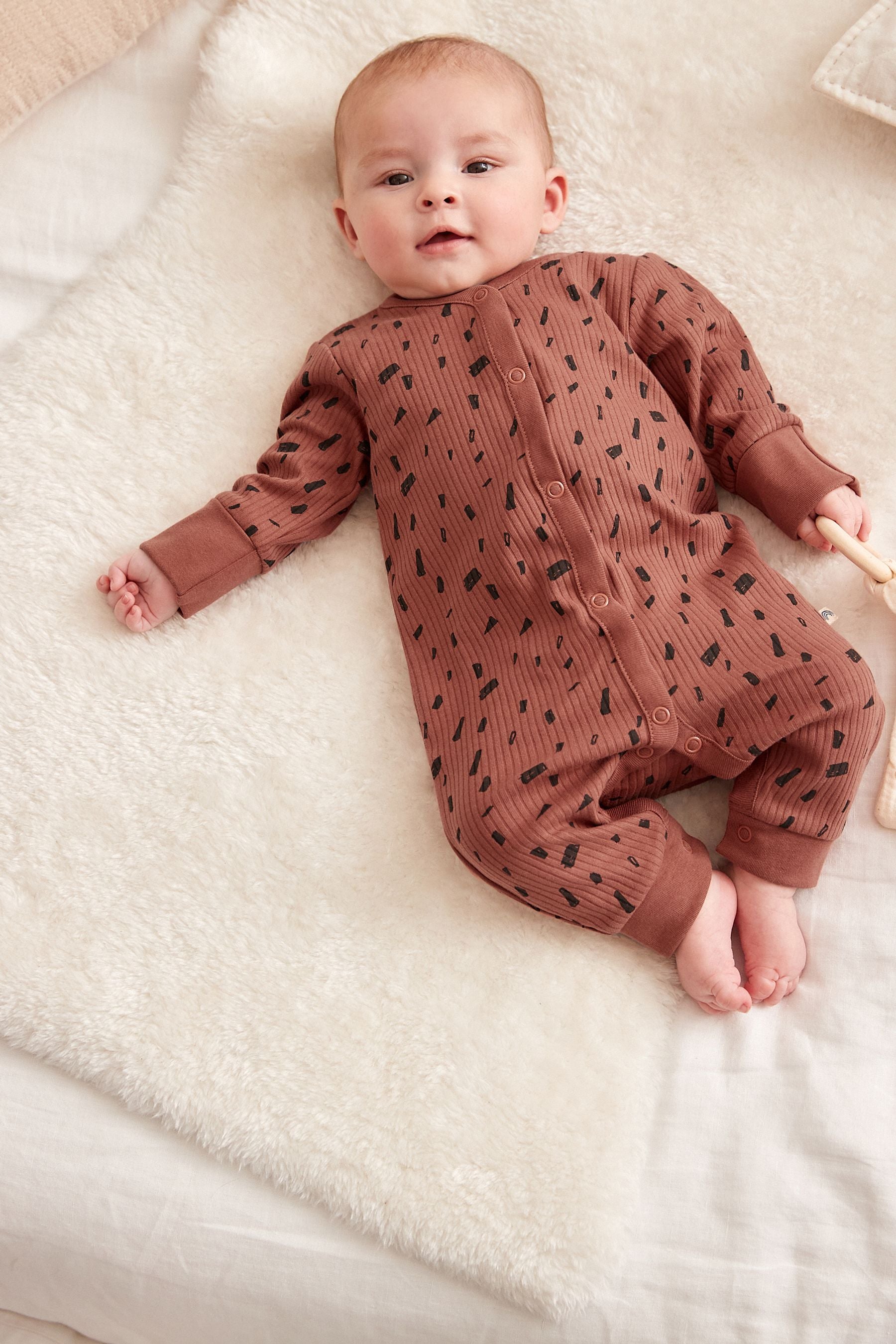 Navy Blue/Rust Brown Mini Print Footless Sleepsuits 3 Pack (0mths-3yrs)