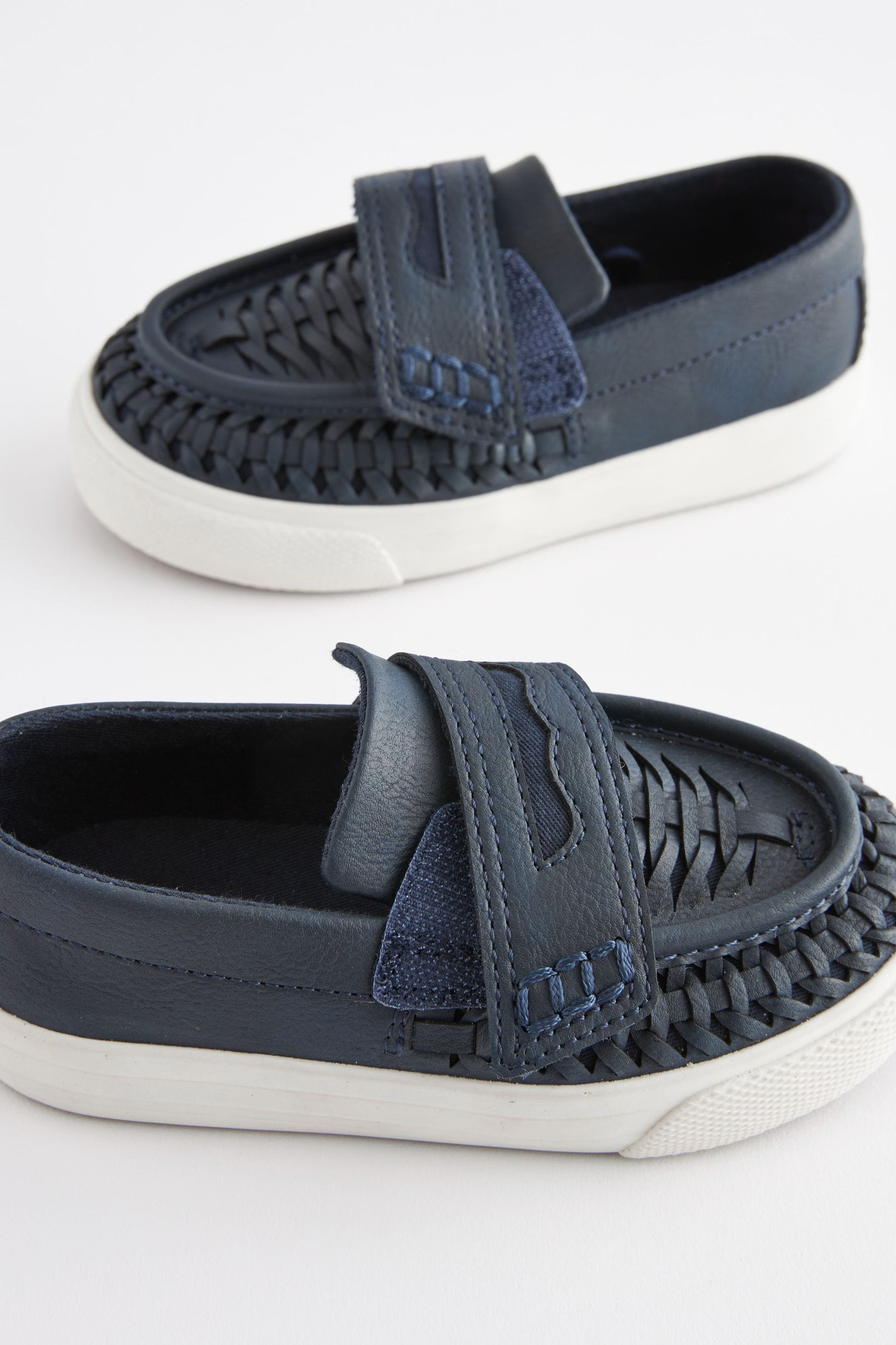 Navy Blue Woven Detail Contrast Sole Loafers