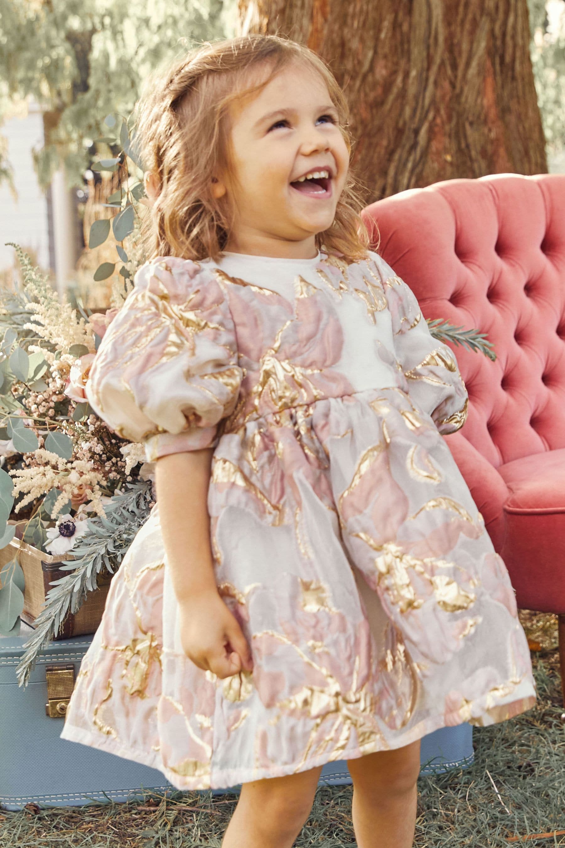 Pink/Gold Jacquard Party Dress (12mths-8yrs)