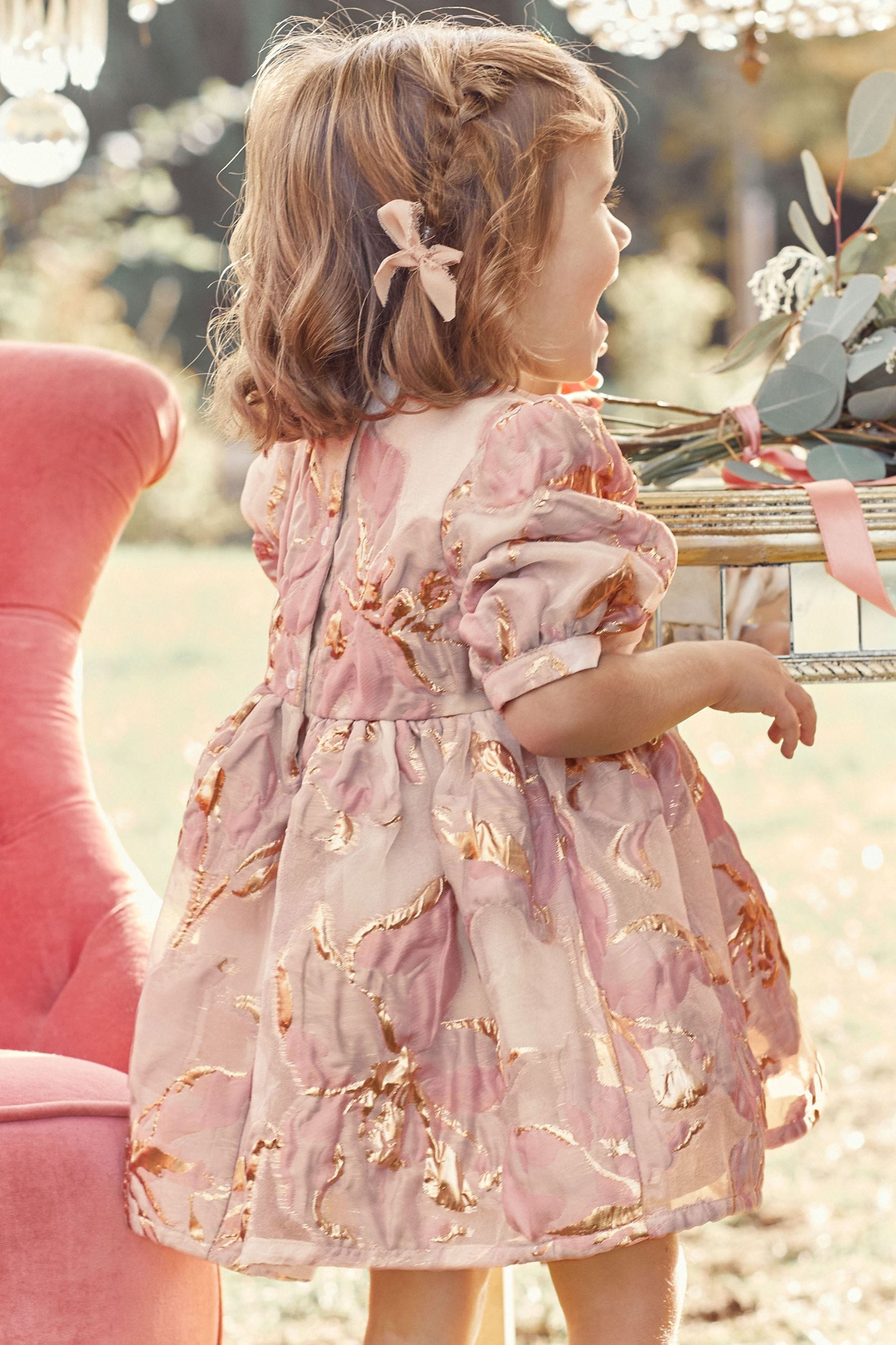 Pink/Gold Jacquard Party Dress (12mths-8yrs)